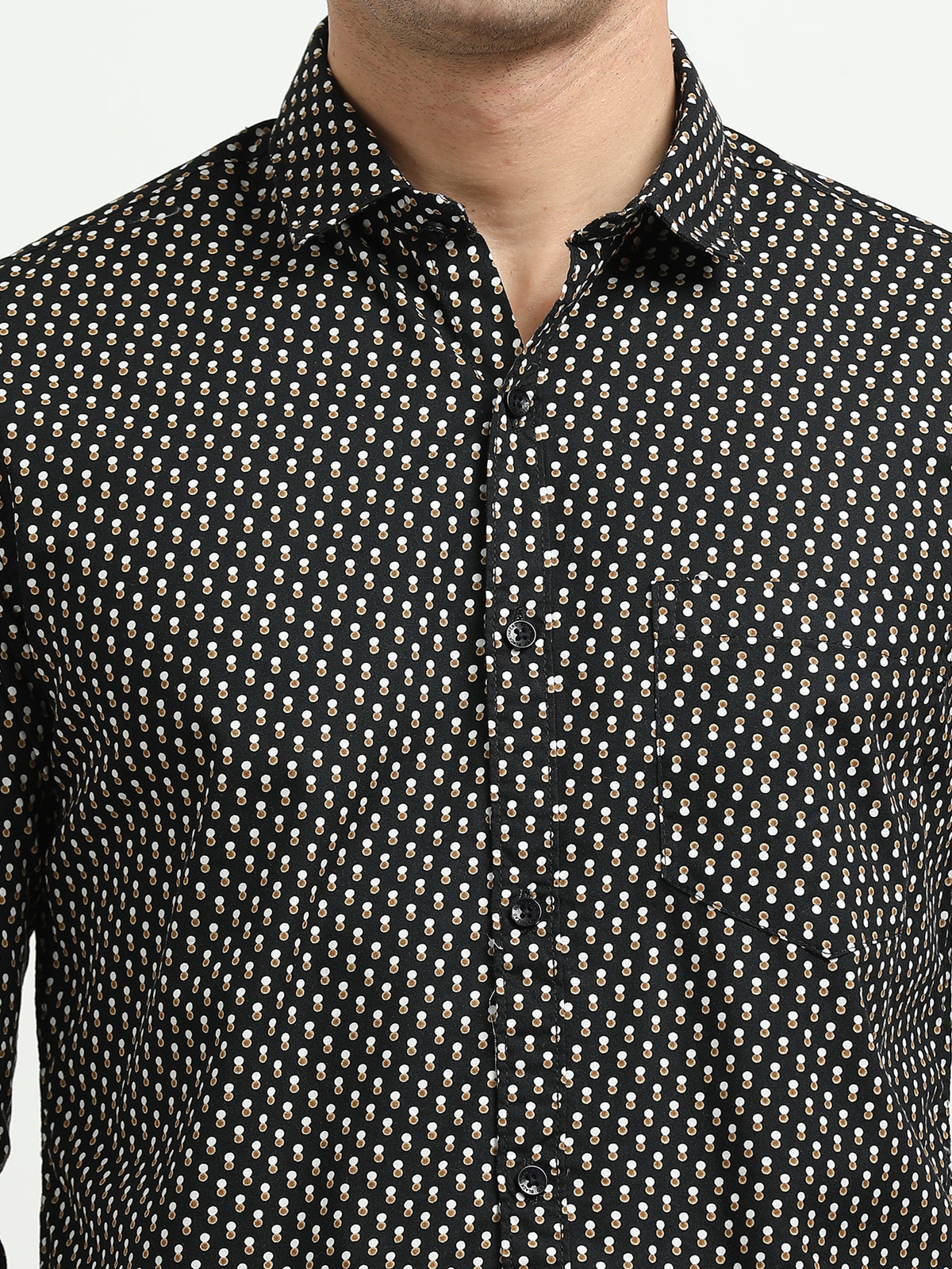 Men’s Black Geometric Printed Slim Fit Casual Shirt By Black Thread
