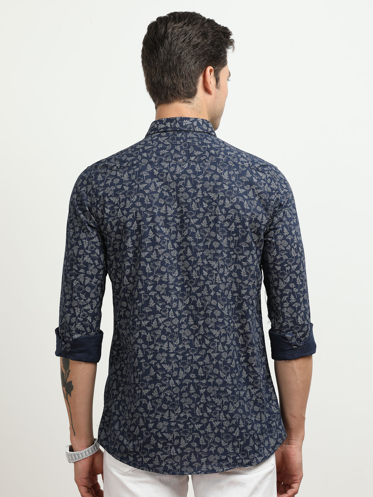 Men’s Navy Blue Floral Printed Casual Shirt By Black Thread