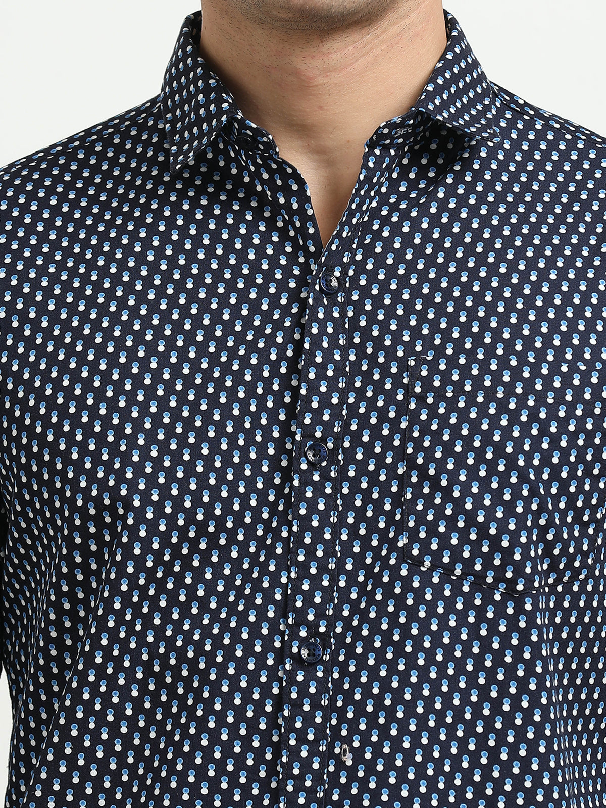 Men’s Navy Blue Geometric Printed Slim Fit Shirt By Black Thread