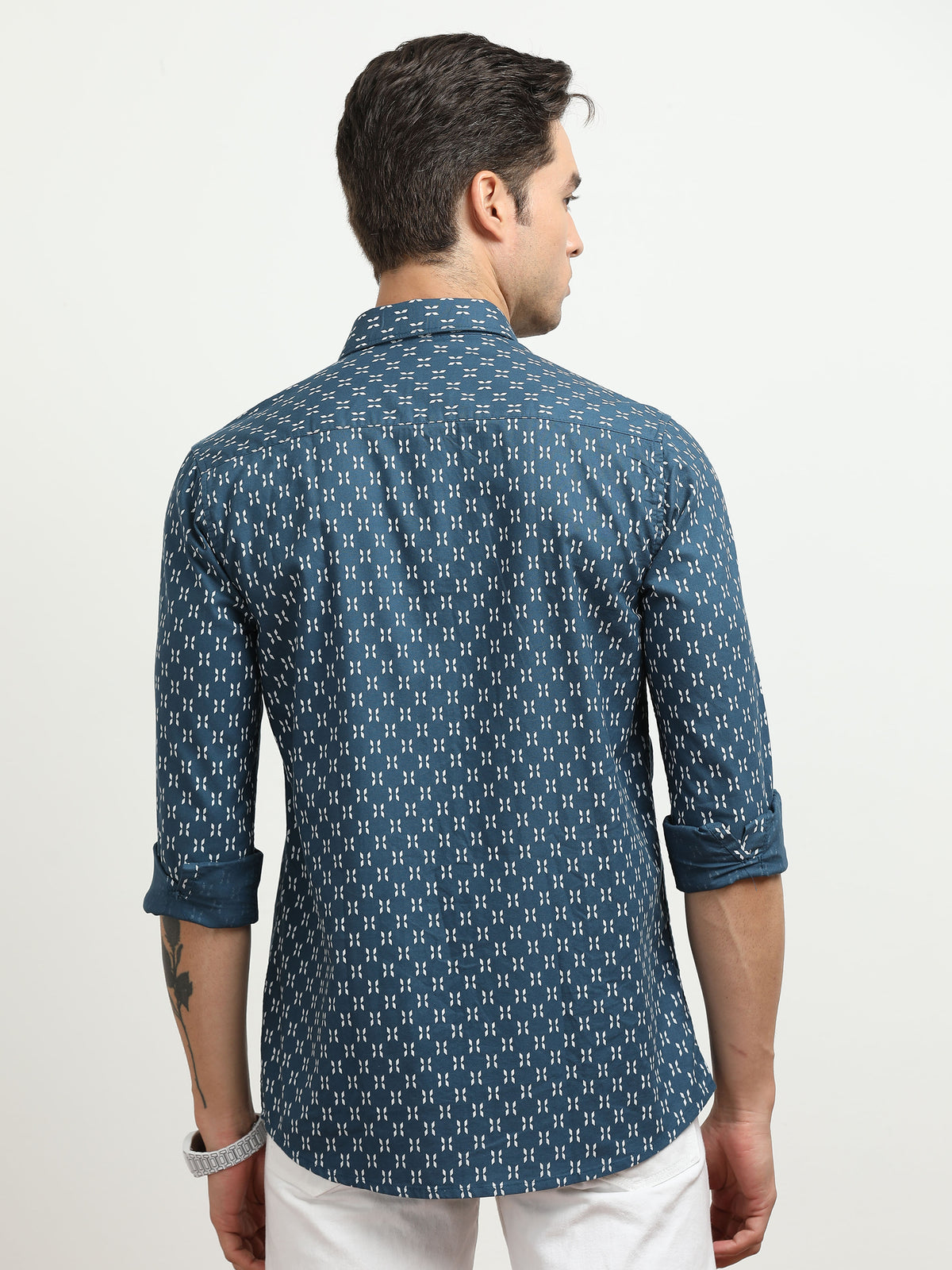 Men’s Blue Geometric Printed Slim Fit Casual Shirt By Black Thread