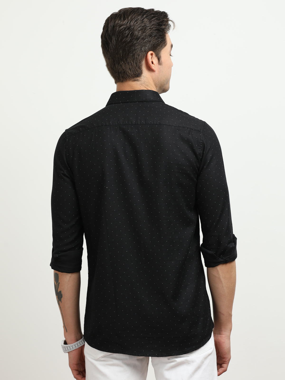 Men’s Black Micro Dot Printed Slim Fit Casual Shirt By Black Thread