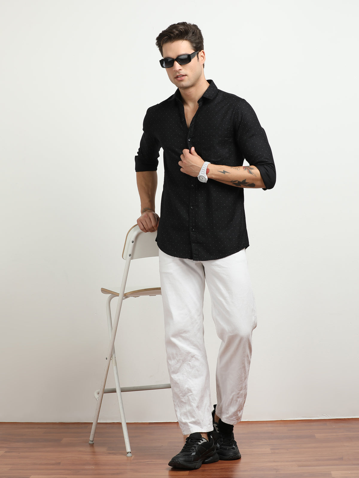 Men’s Black Micro Dot Printed Slim Fit Casual Shirt By Black Thread