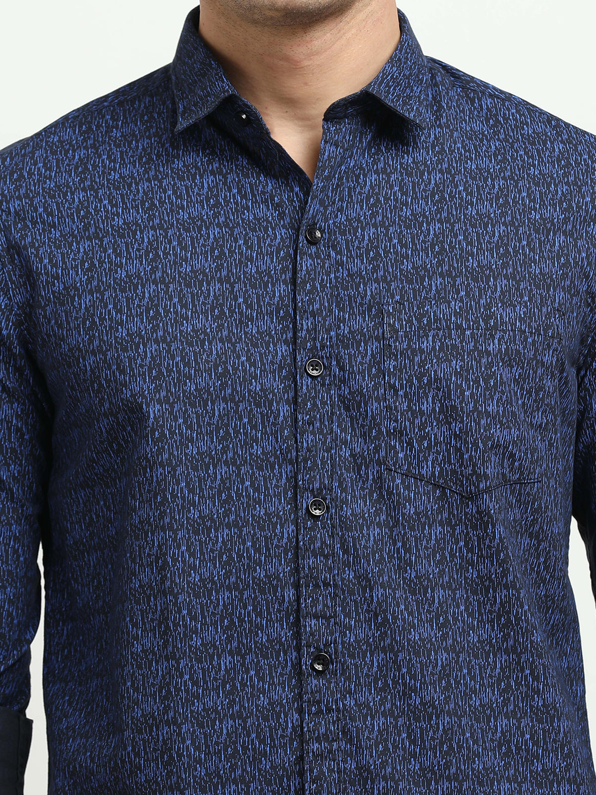 Men’s Navy Blue Abstract Printed Slim Fit Casual Shirt By Black Thread