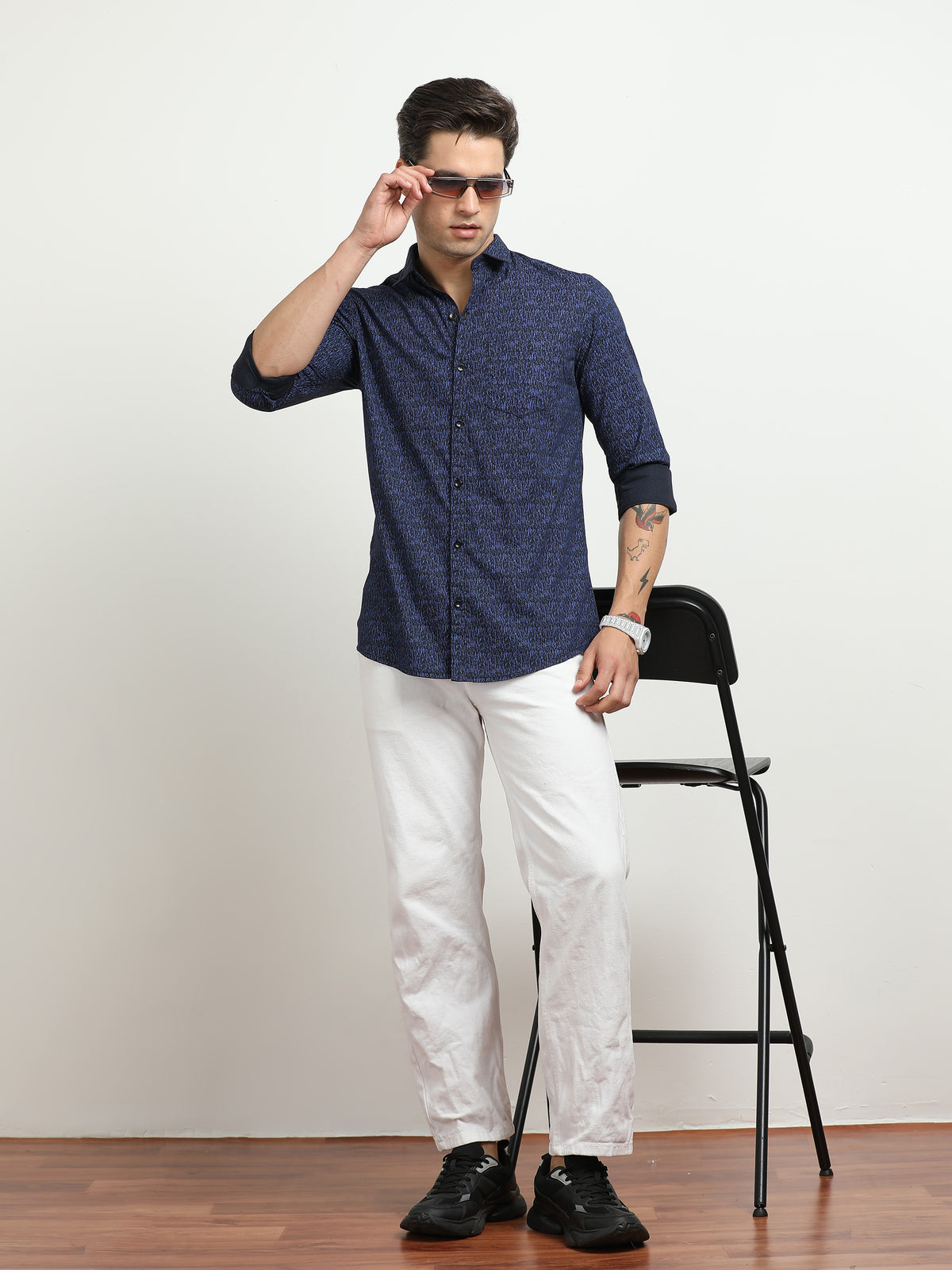 Men’s Navy Blue Abstract Printed Slim Fit Casual Shirt By Black Thread