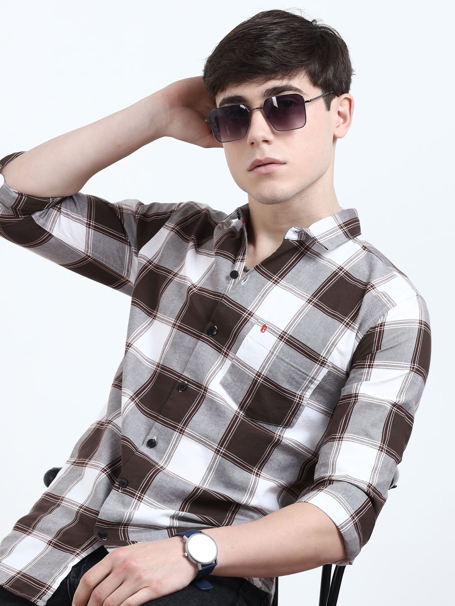 Classic Brown Grey Check Shirt​ For Men 