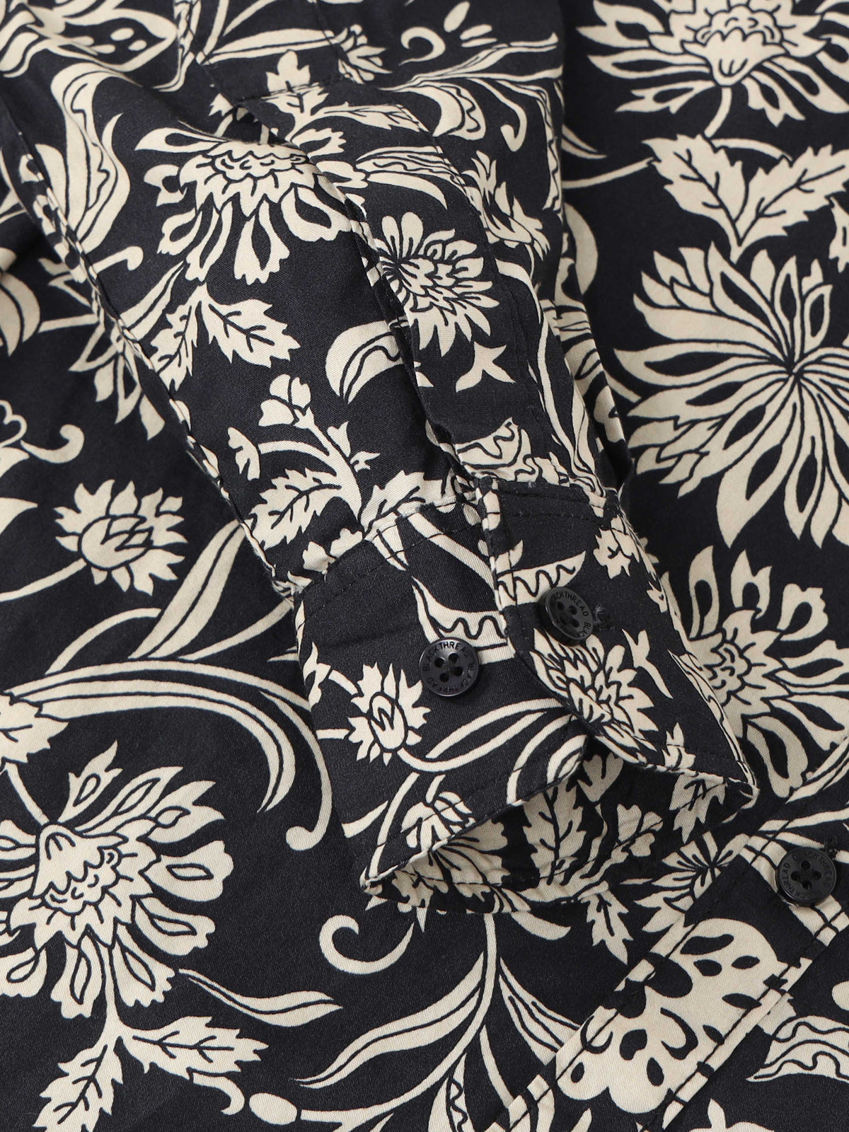 Men’s Black & Beige Floral Printed Slim Fit Casual Shirt By Black Thread