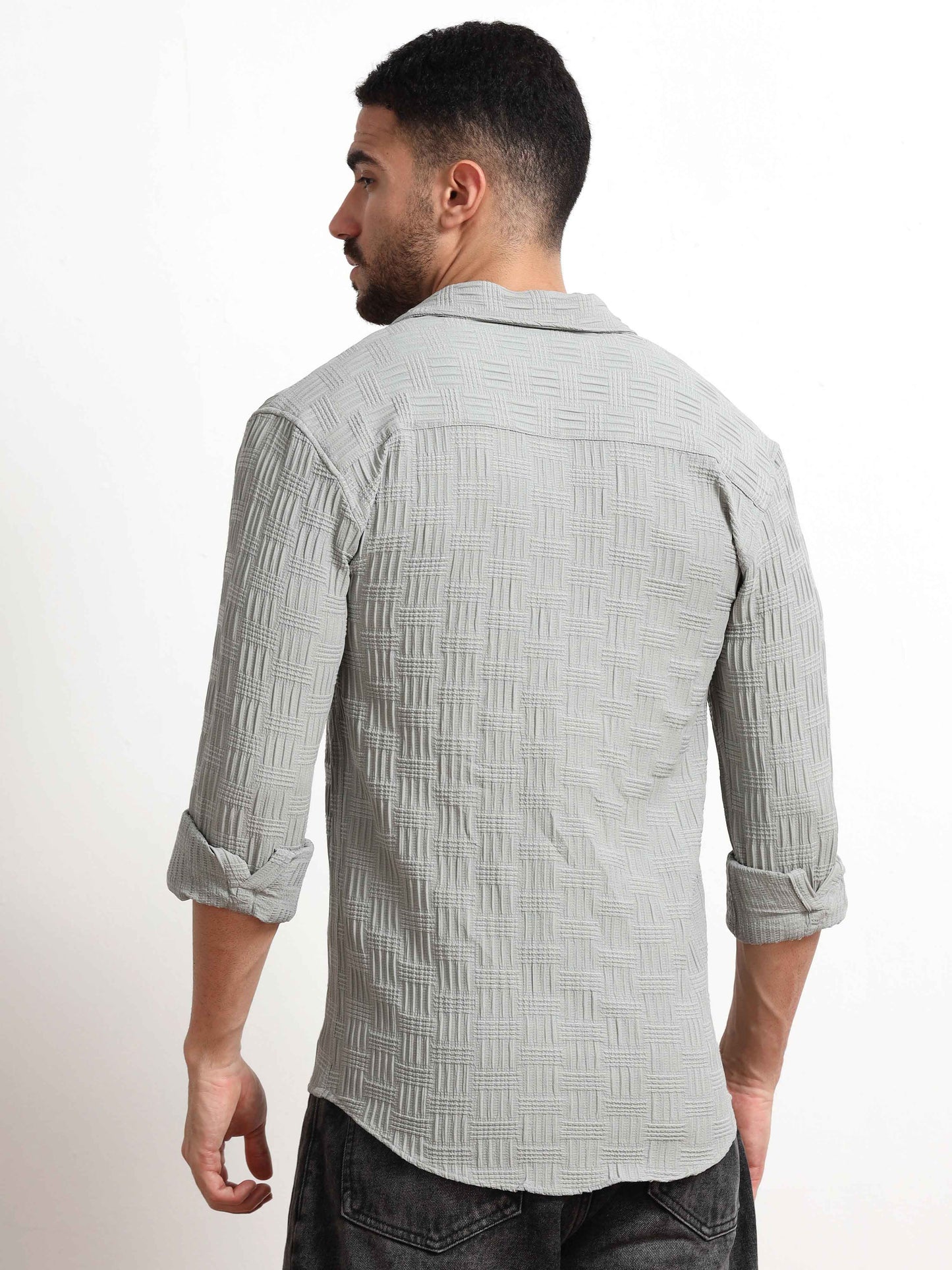 Grey Bricks Textured Popcorn Shirt for Men 