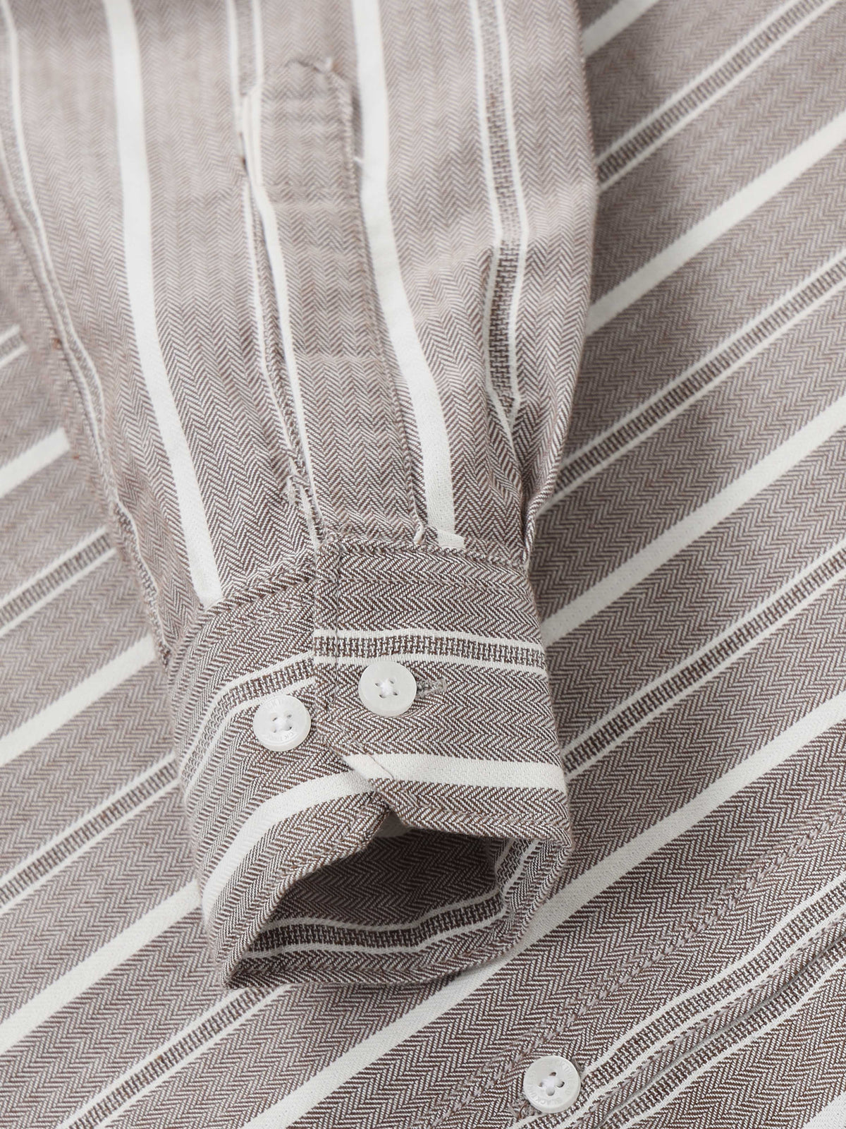 Men’s Brown & White Vertical Striped Slim Fit Casual Shirt By Black Thread