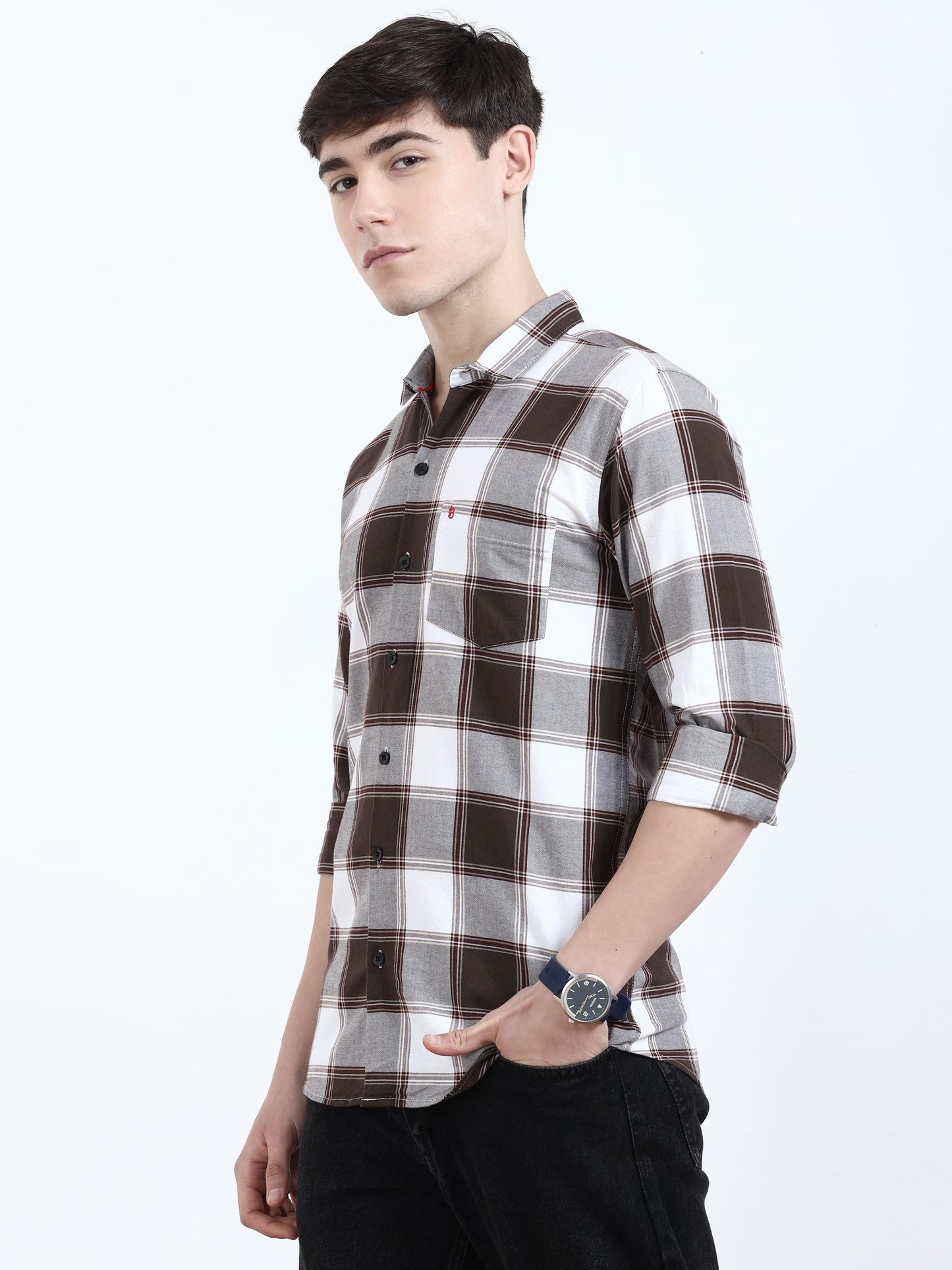 Classic Brown Grey Check Shirt​ For Men 