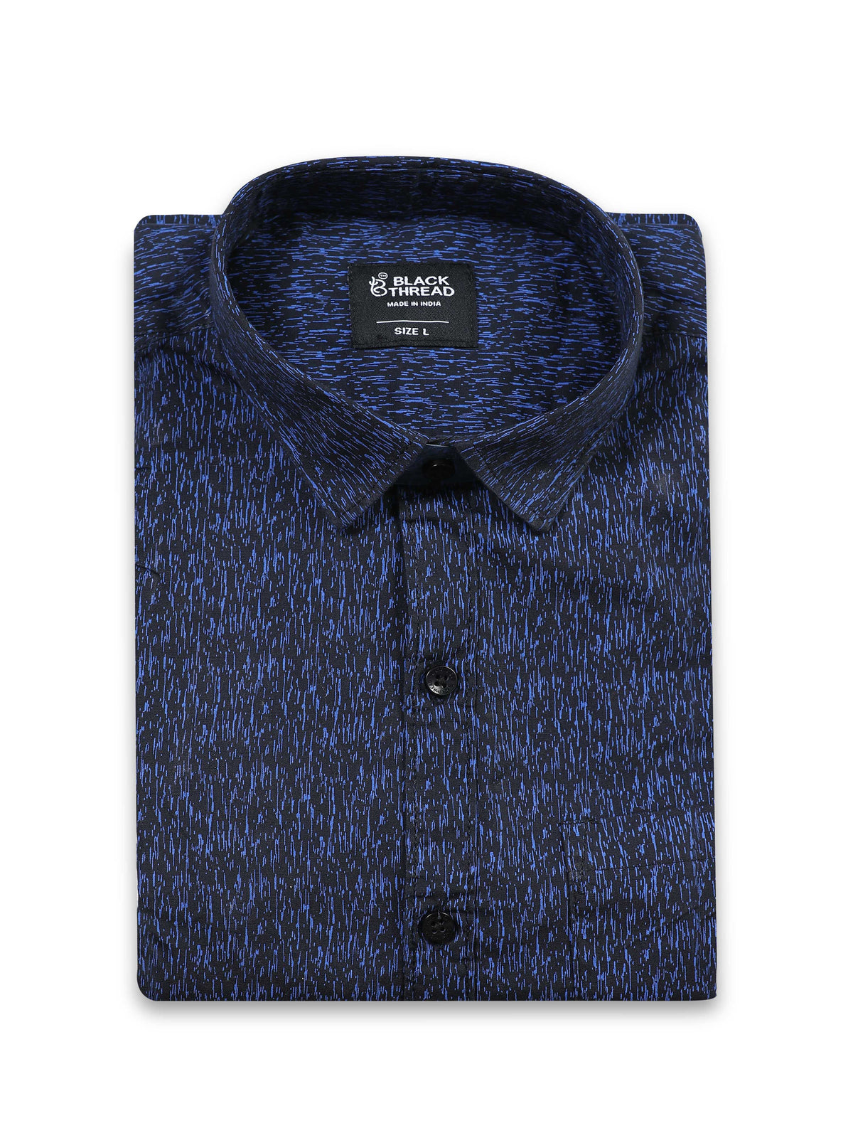 Men’s Navy Blue Abstract Printed Slim Fit Casual Shirt By Black Thread