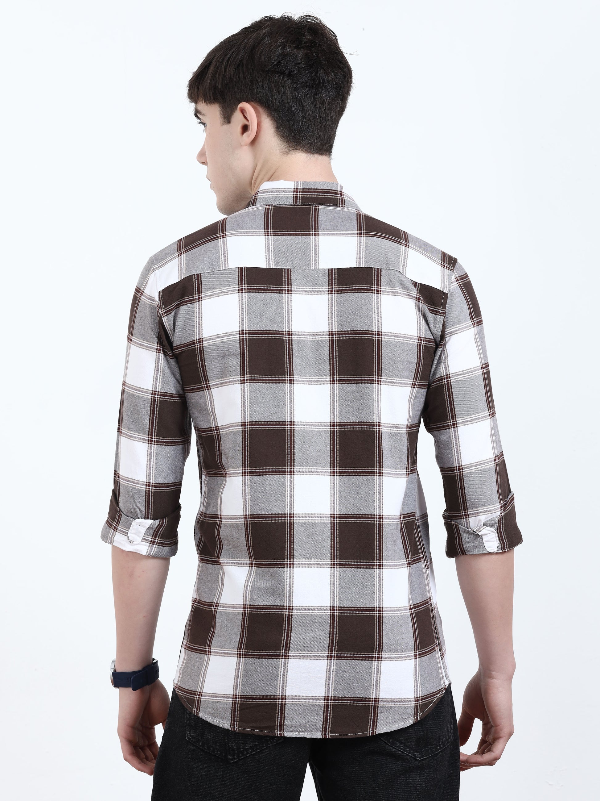 Classic Brown Grey Check Shirt​ For Men 