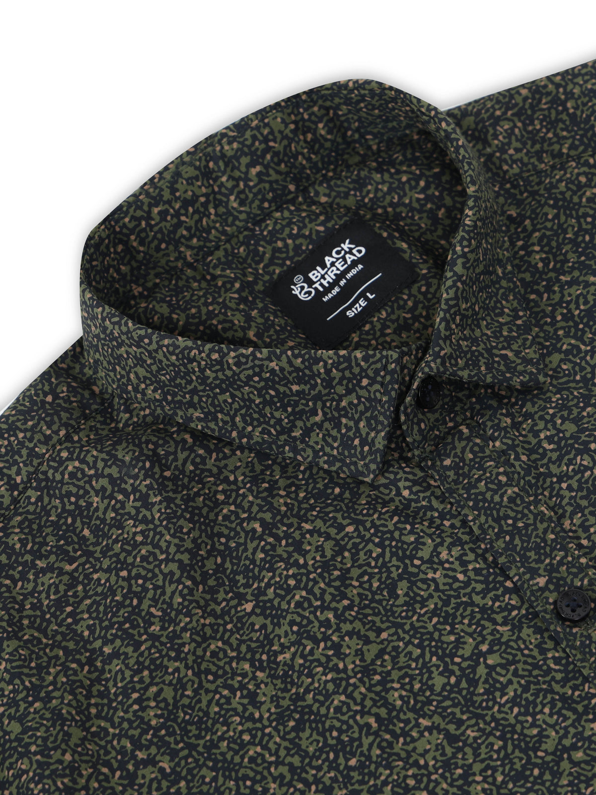 Men’s Dark Green Micro Printed Slim Fit Casual Shirt By Black Thread