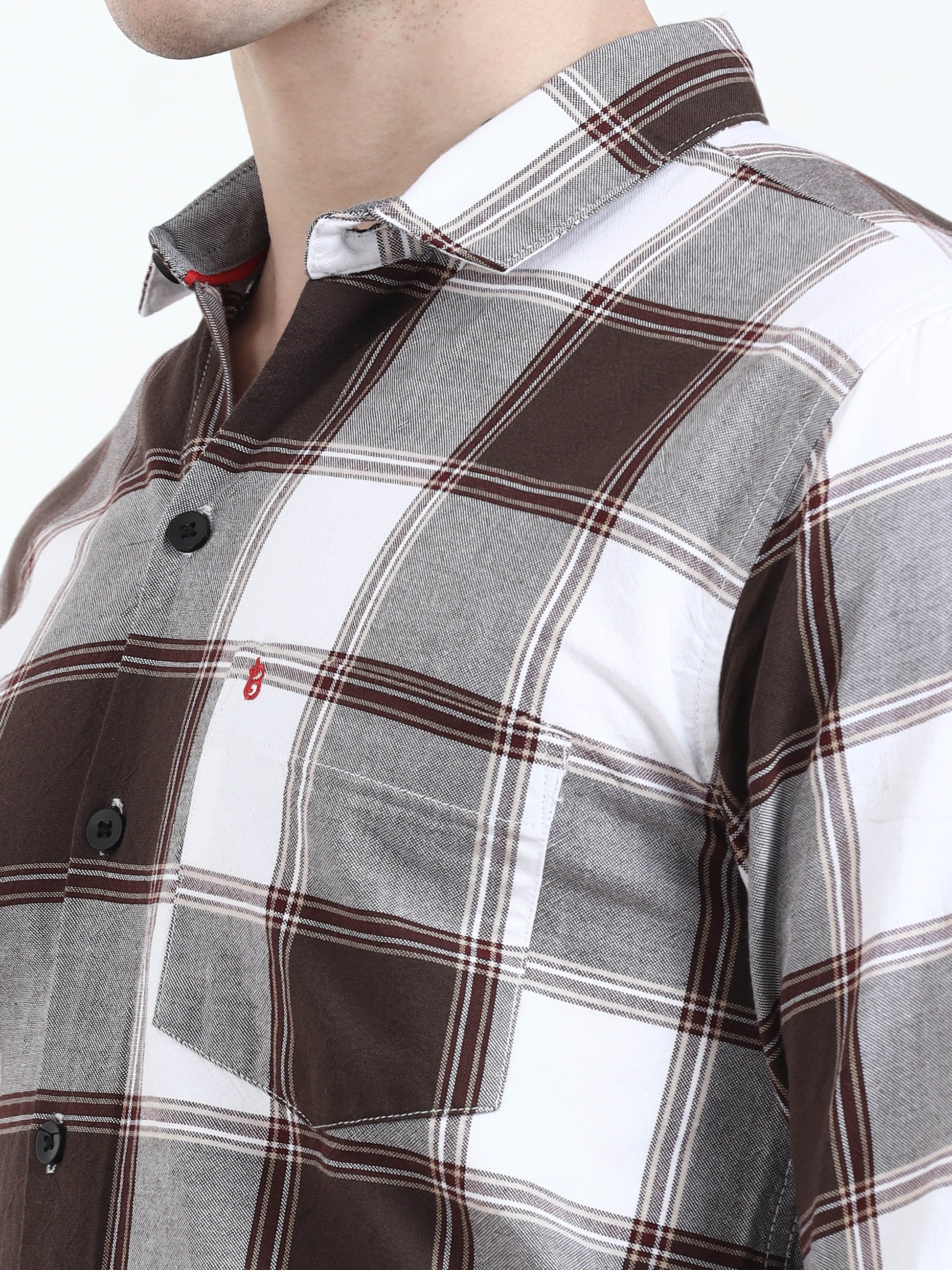 Classic Brown Grey Check Shirt​ For Men 