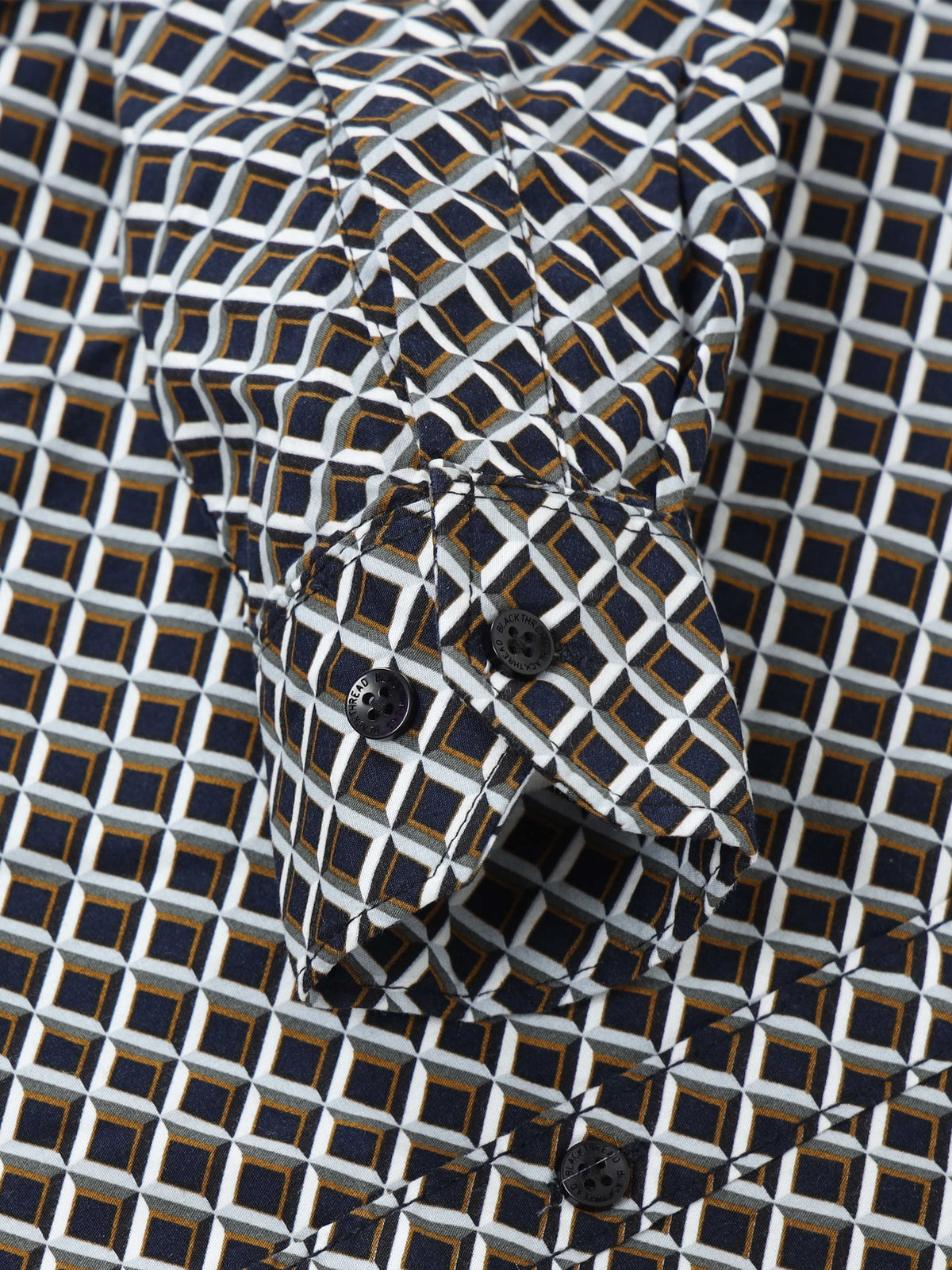 Men’s Black & Beige Geometric Printed Casual Shirt By Black Thread