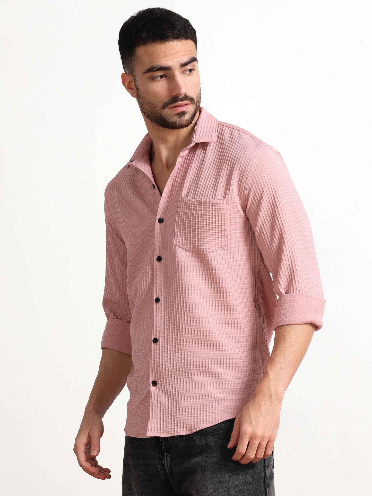 Peach Waffle Textured Men's Popcorn Shirt