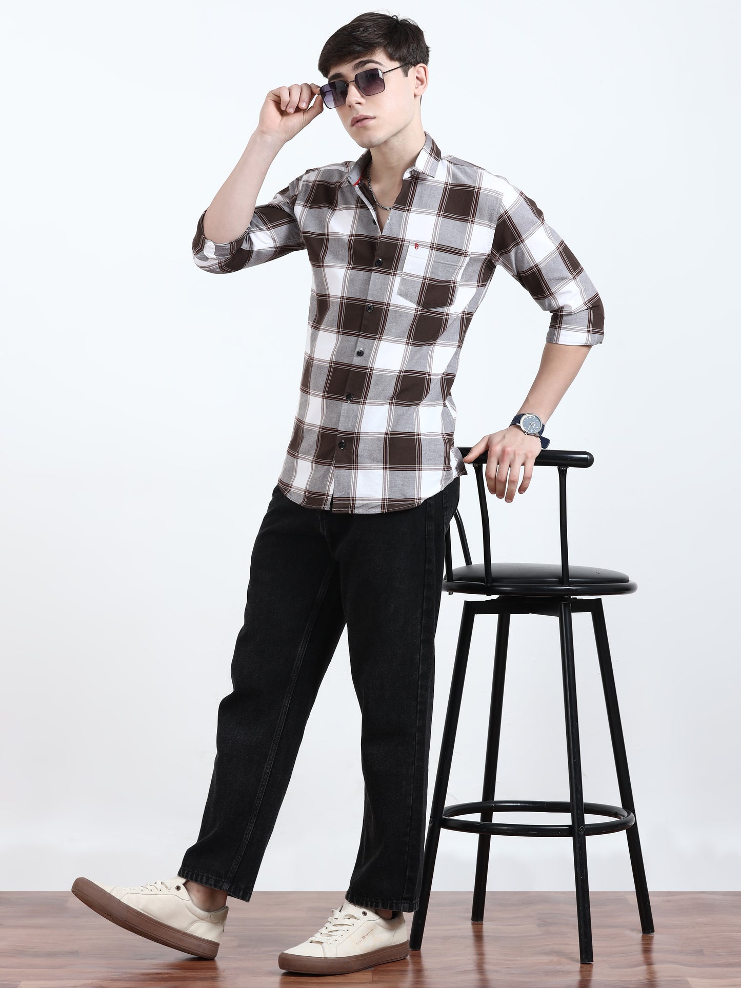 Classic Brown Grey Check Shirt​ For Men 