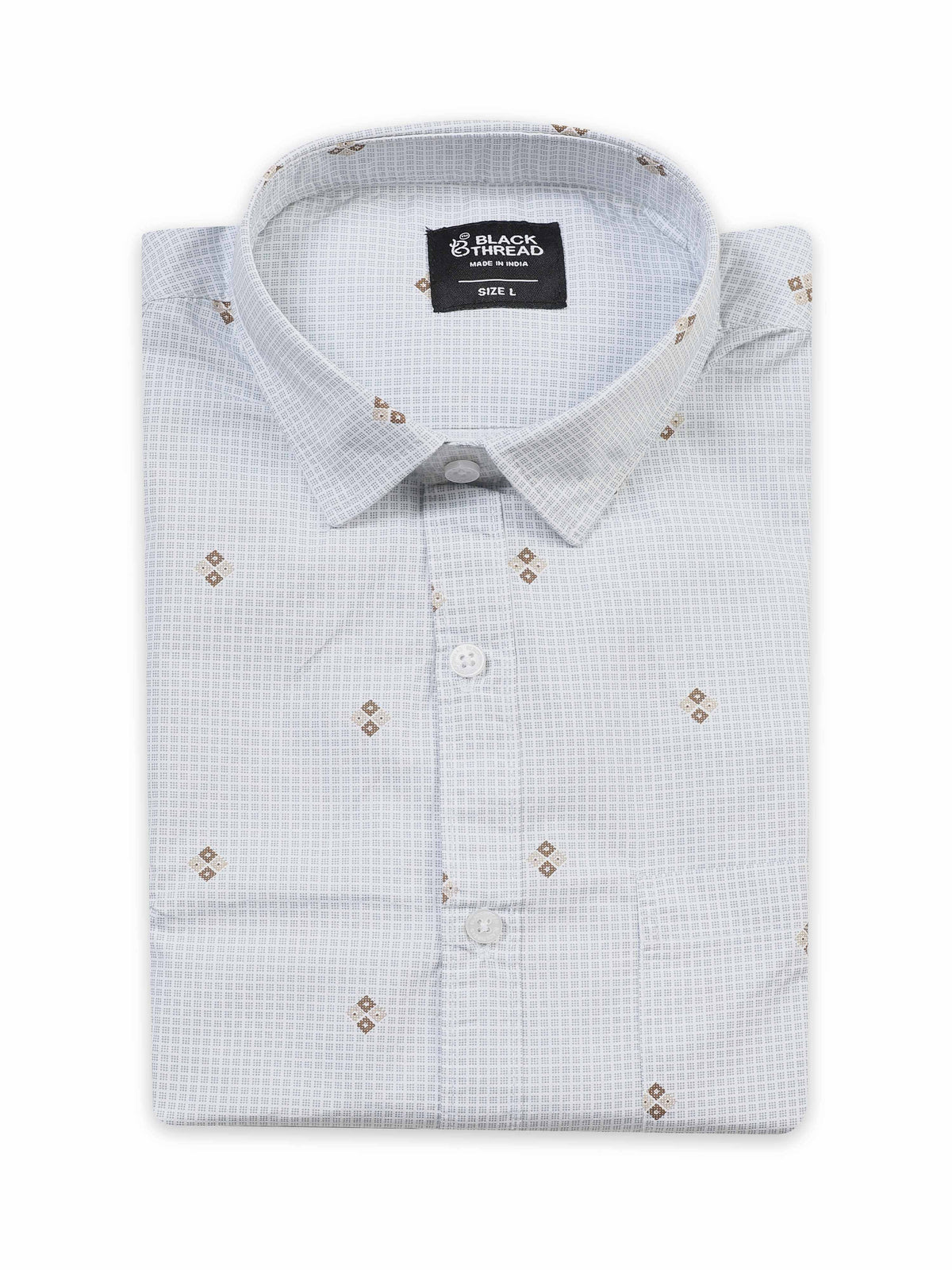 Men’s White Printed Slim Fit Casual Shirt By Black Thread