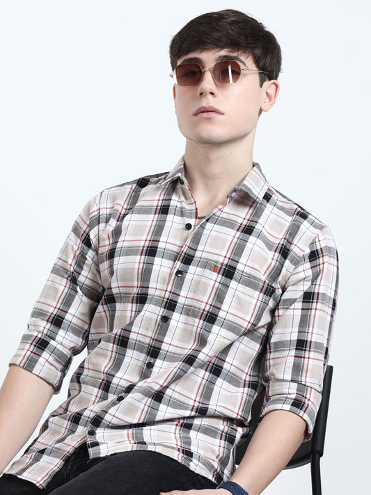 Classic Cream And Black Check Shirt​ For Men 