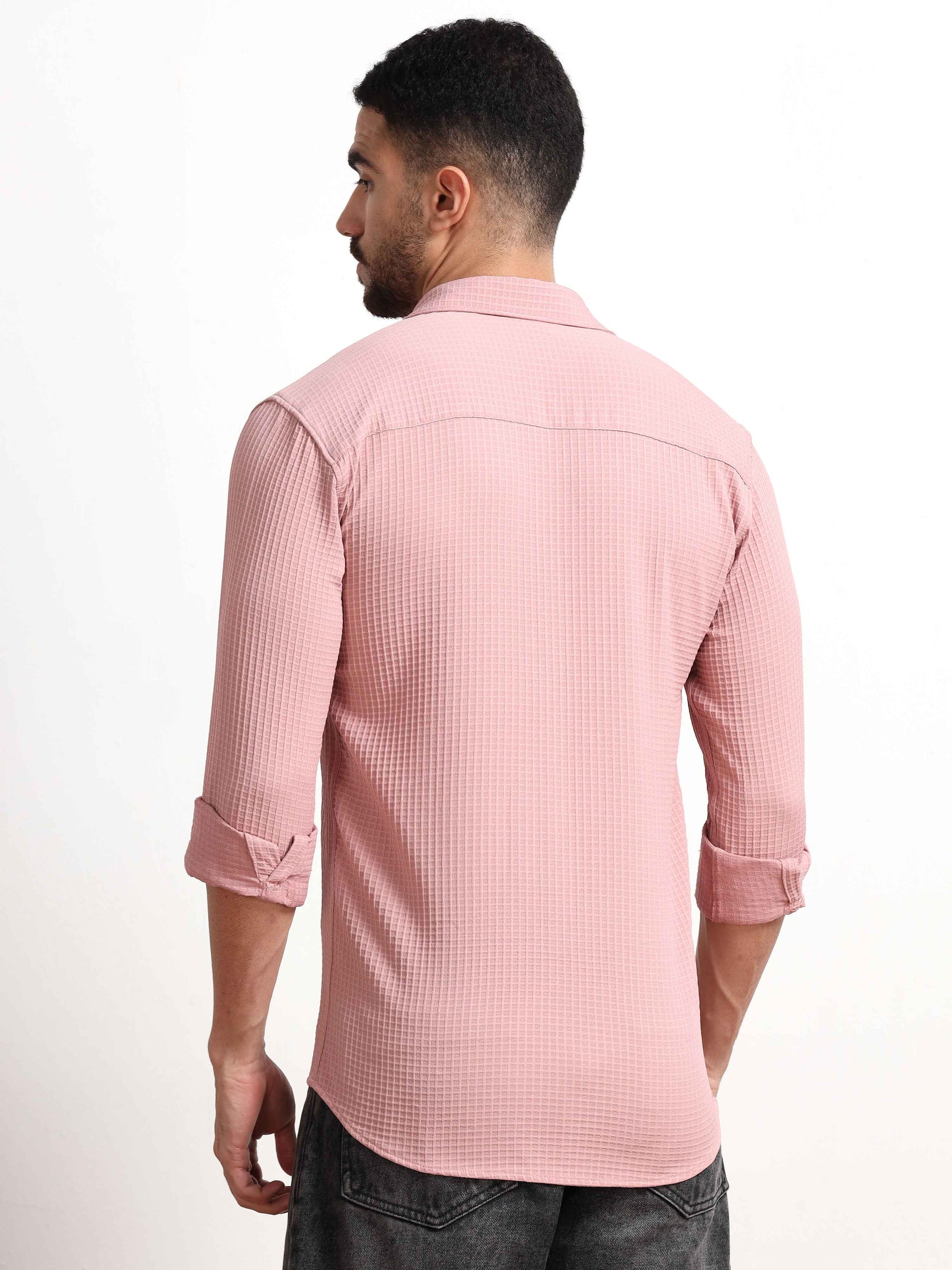 Peach Waffle Textured Men's Popcorn Shirt