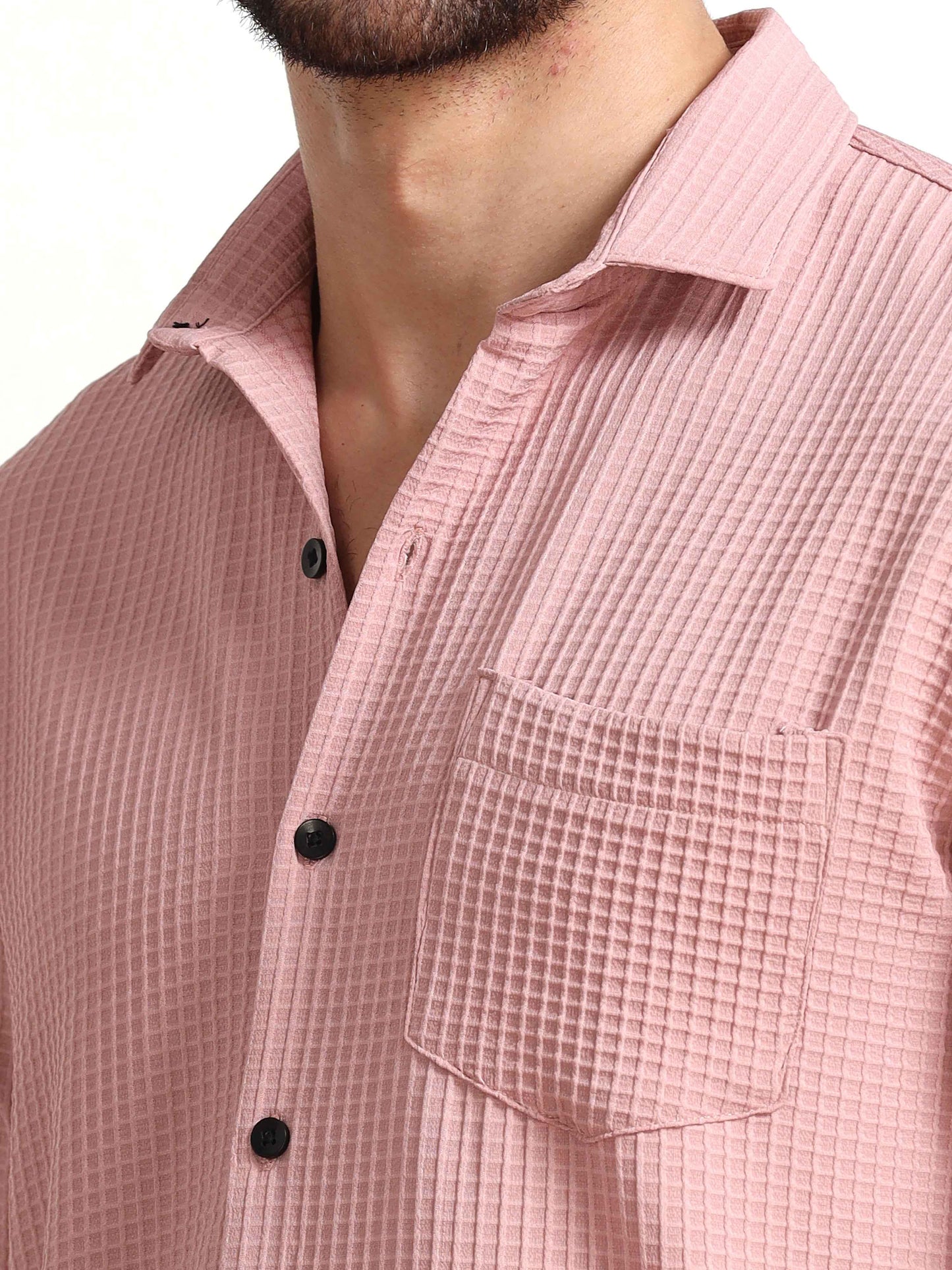 Peach Waffle Textured Men's Popcorn Shirt