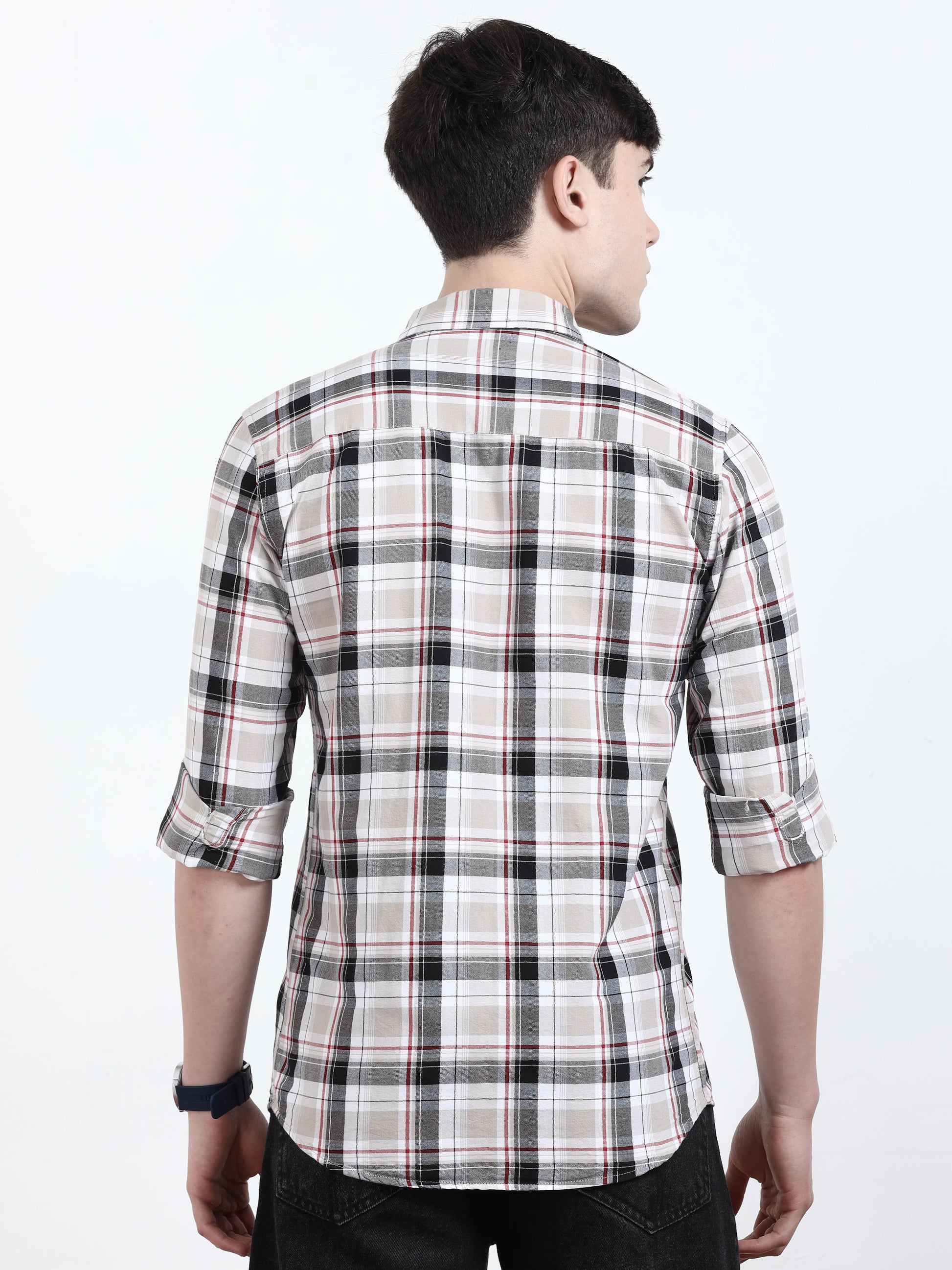 Classic Cream And Black Check Shirt​ For Men 