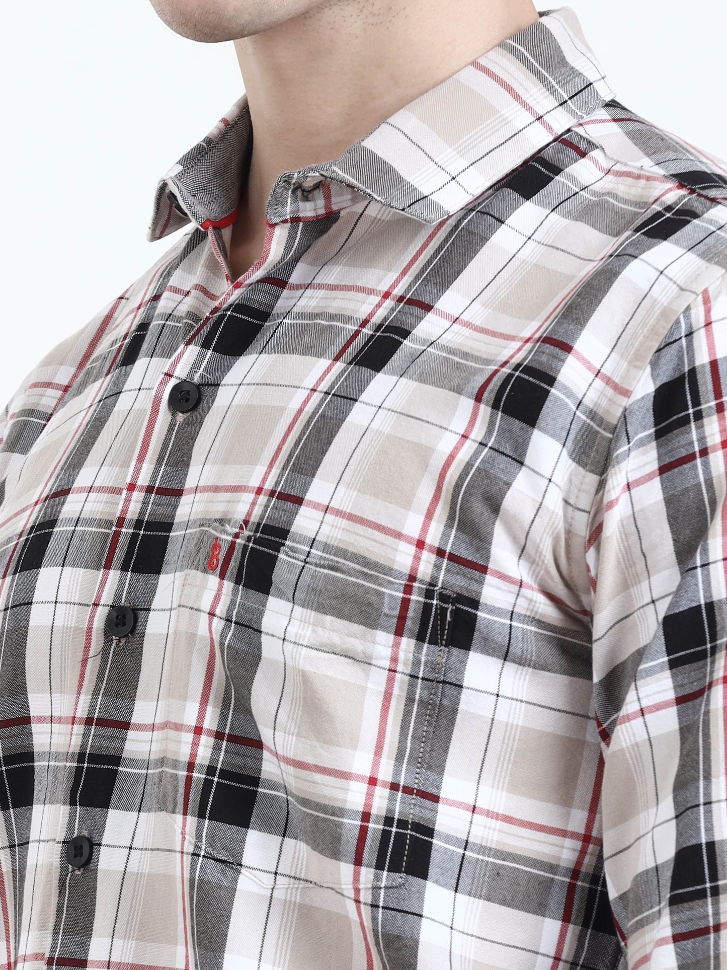 Classic Cream And Black Check Shirt​ For Men 