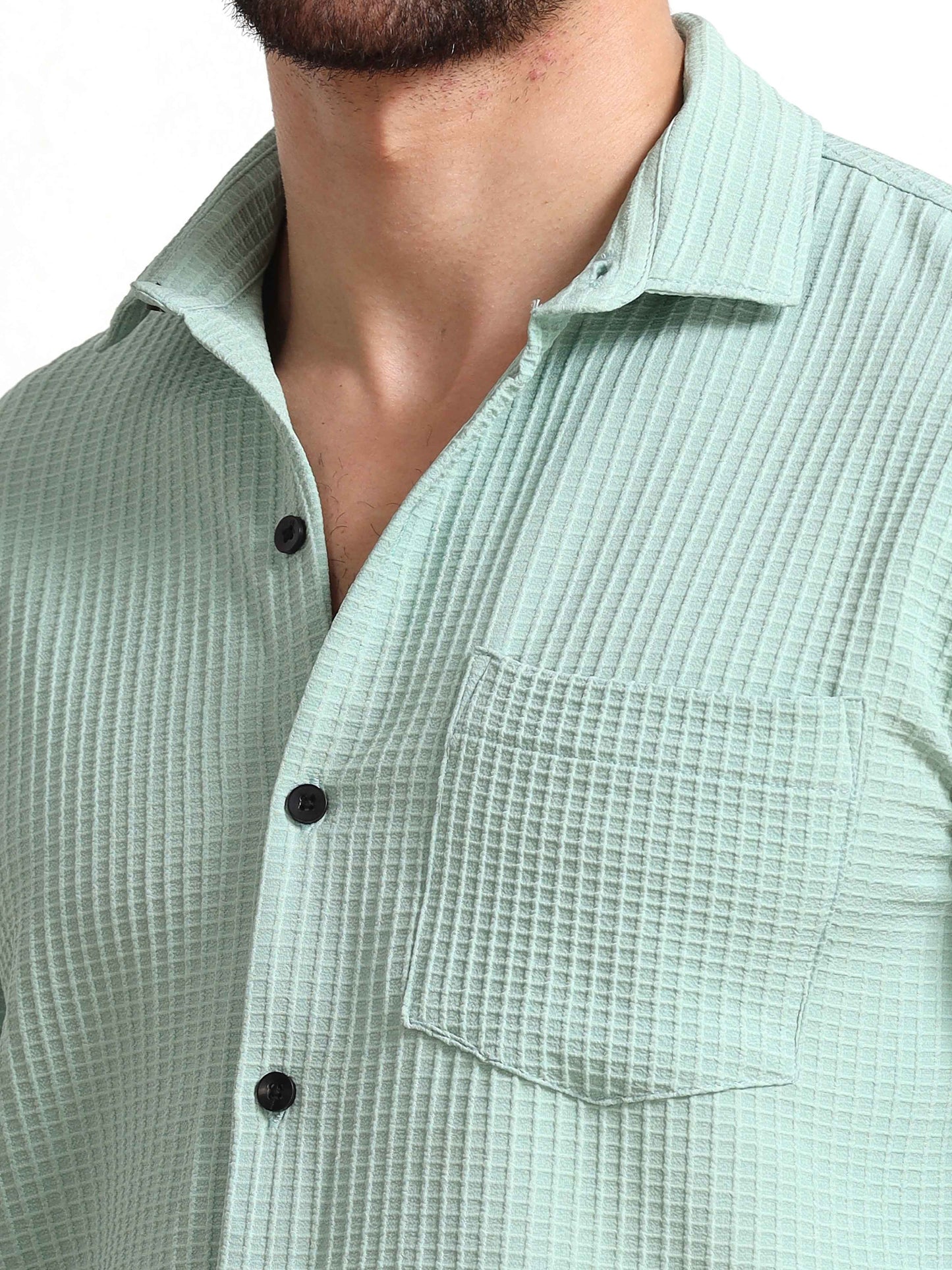 Mint Waffle Popcorn Textured Shirt for Men