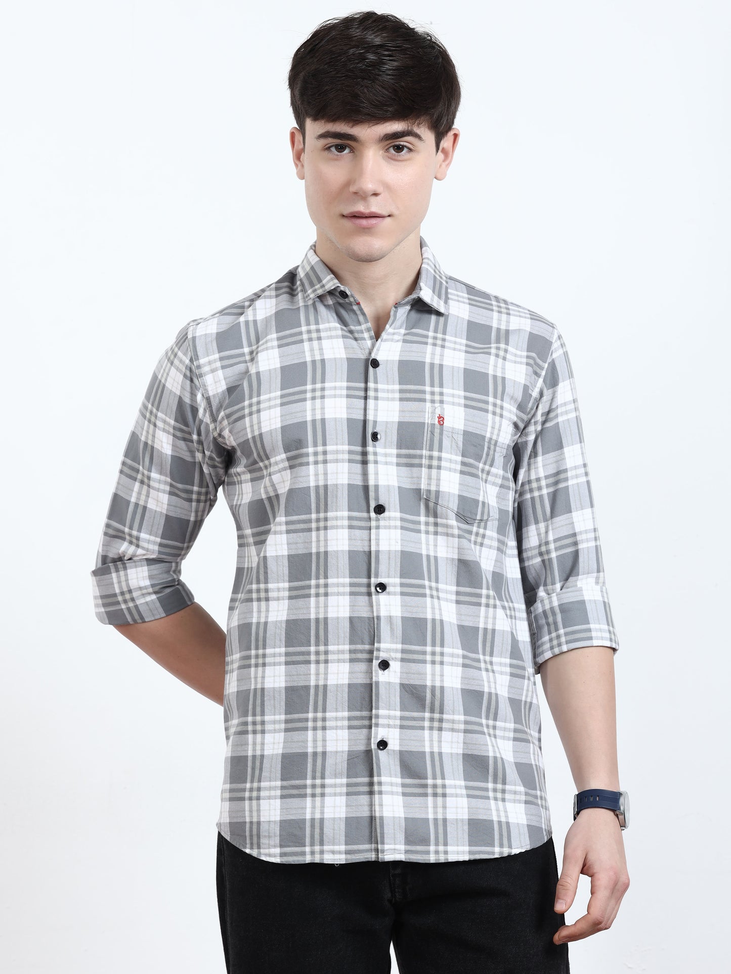 Classic Grey And White Check Shirt​ For Men 