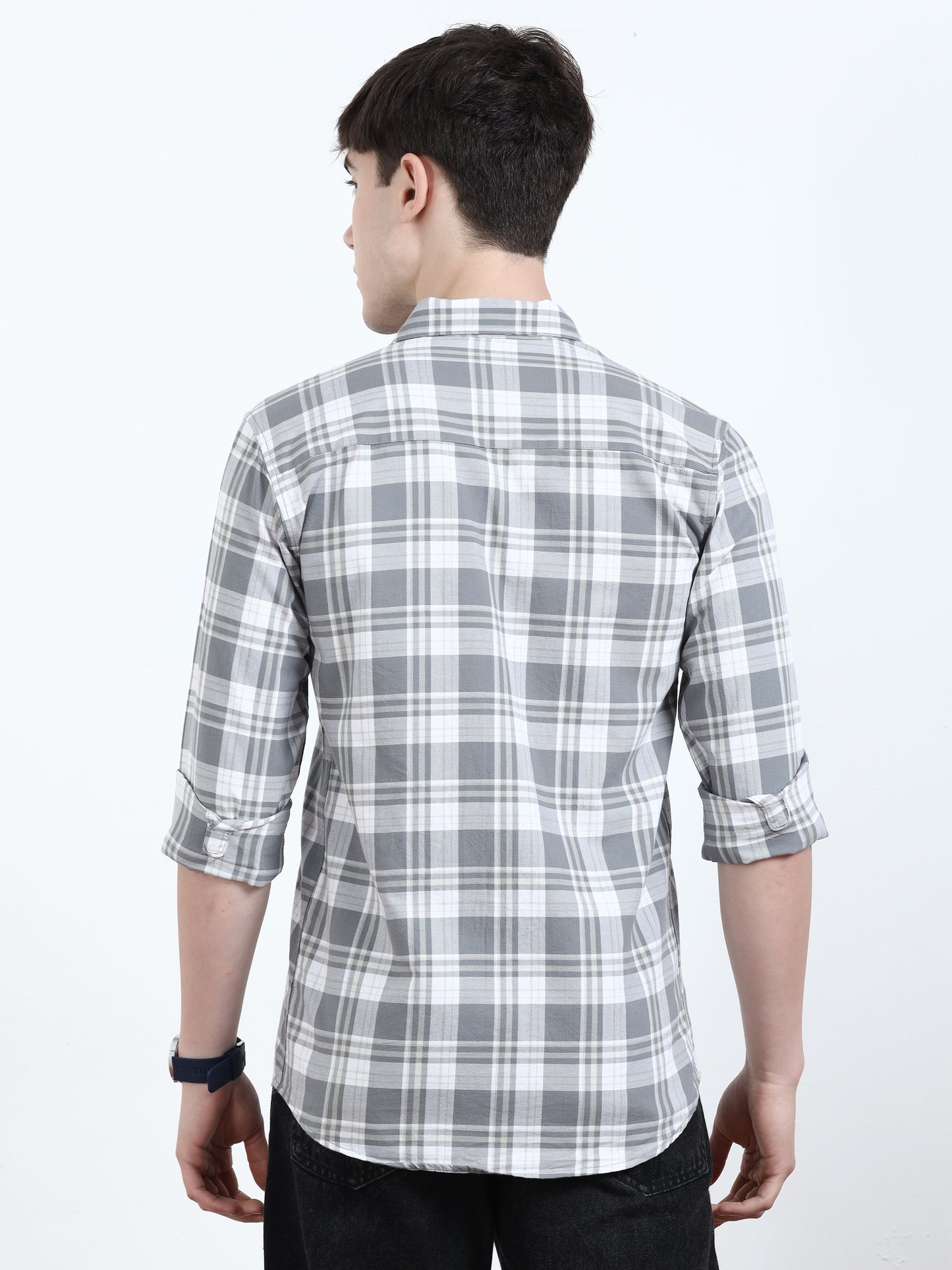 Classic Grey And White Check Shirt​ For Men 