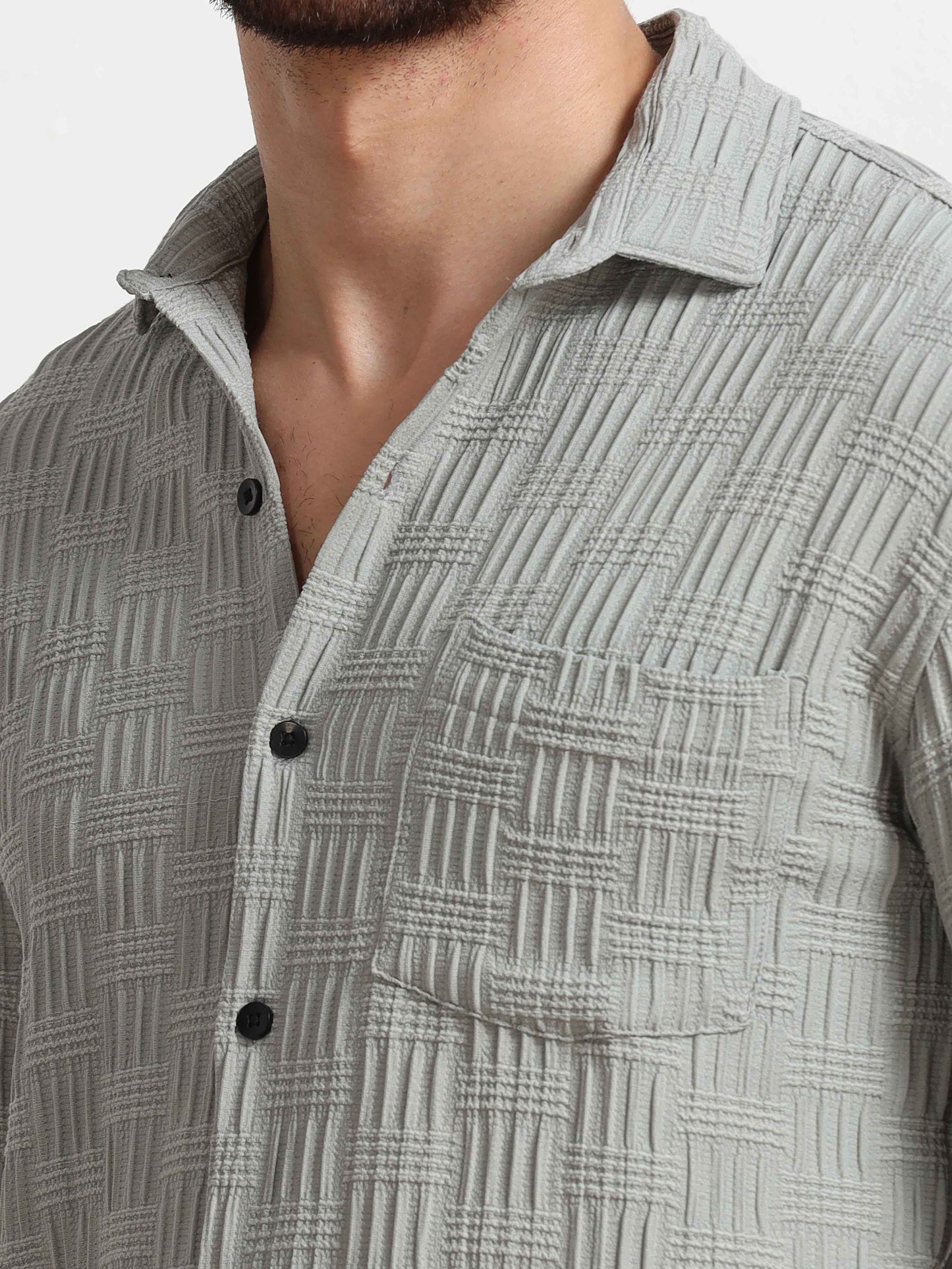 Grey Bricks Textured Popcorn Shirt for Men 