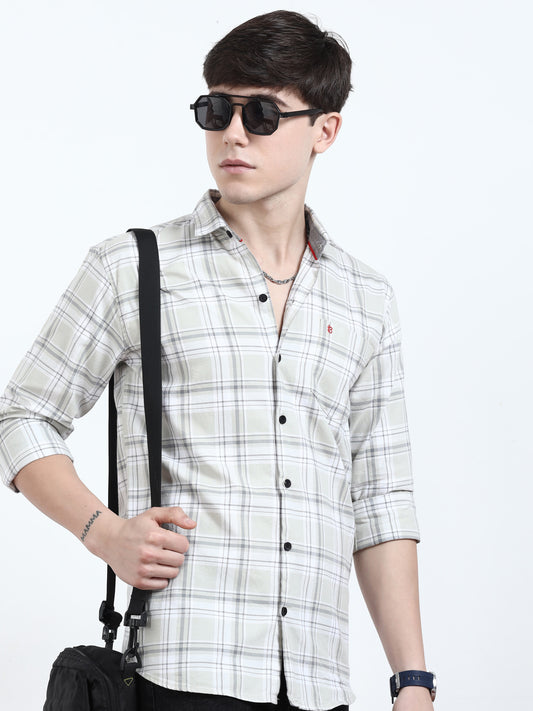 Classic Timewolf White Check Shirt​ For Men 