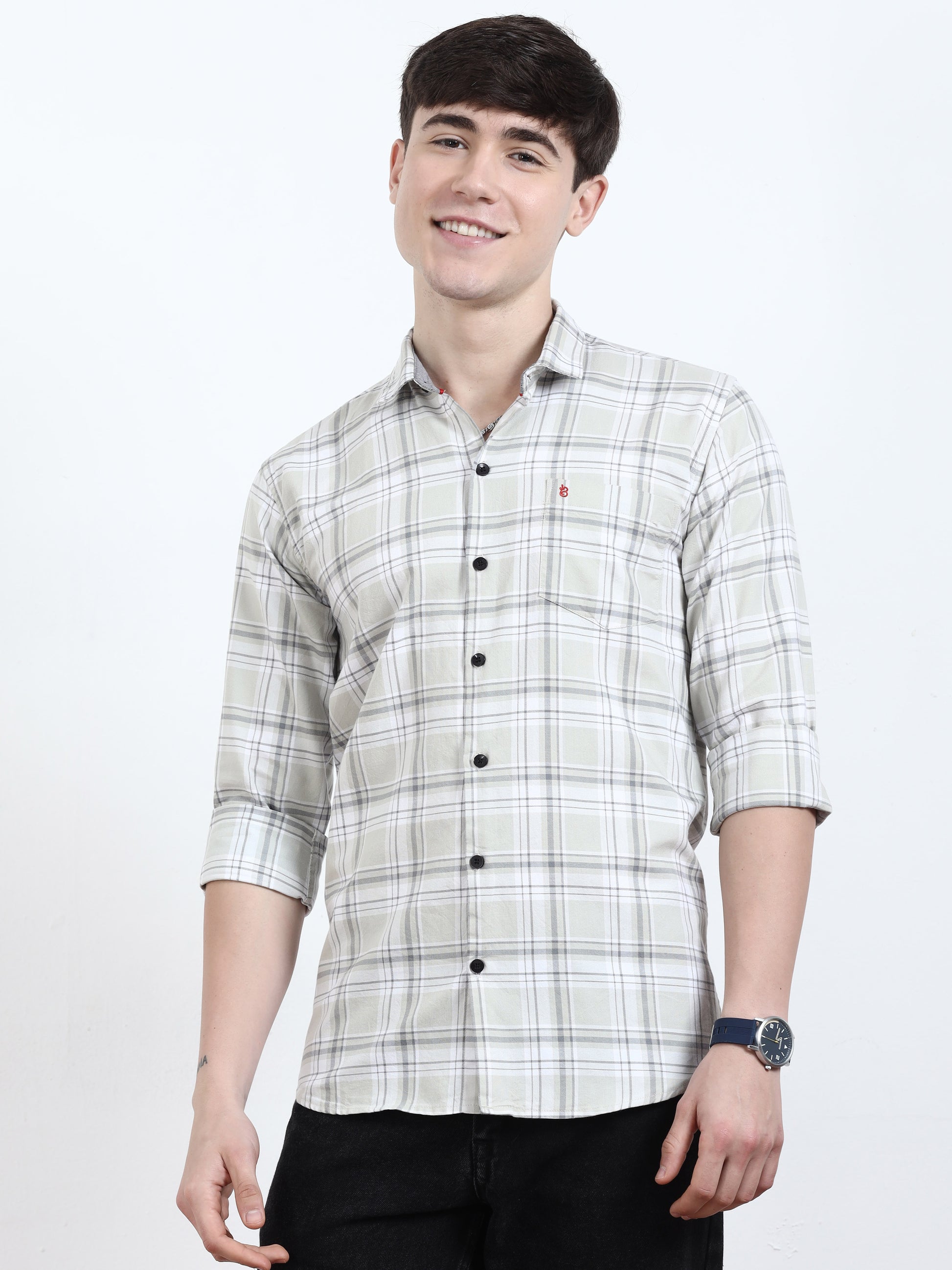 Classic Timewolf White Check Shirt​ For Men 