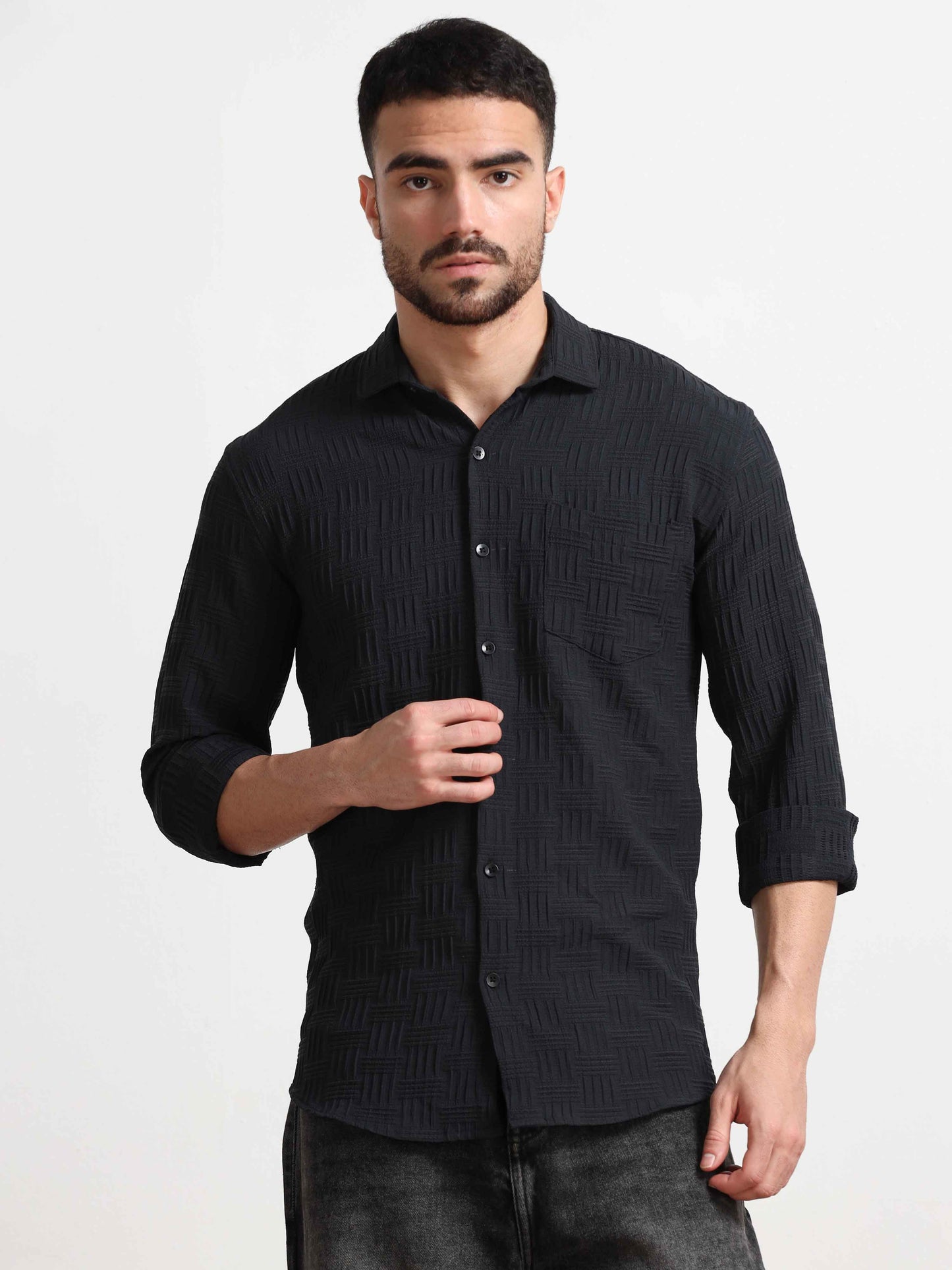 Fabric Texture Black Bricks Shirt For Men