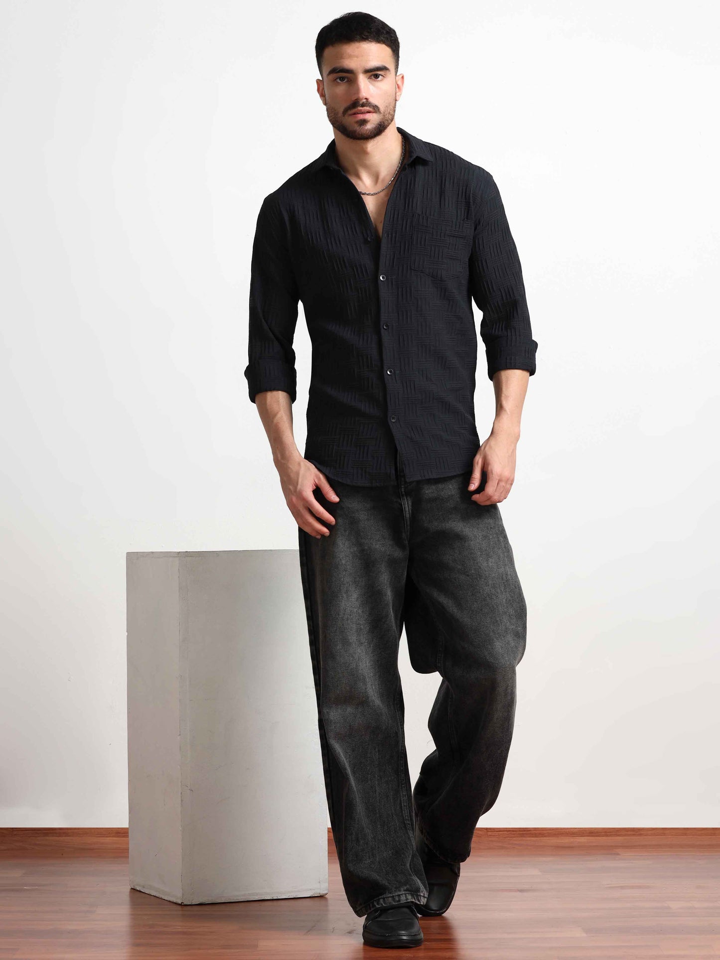 Fabric Texture Black Bricks Shirt For Men