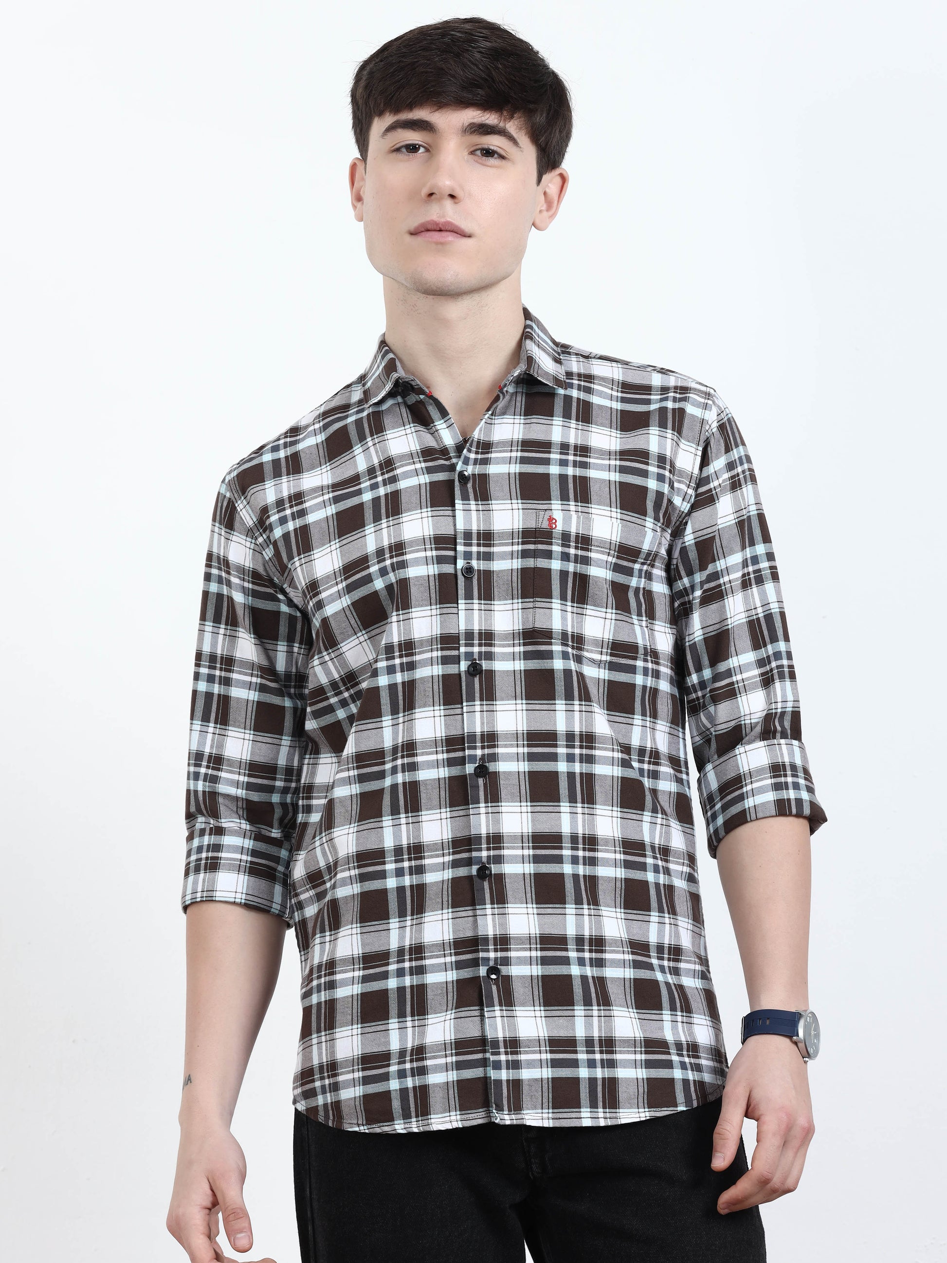 Classic Thunder White Check Shirt Mens