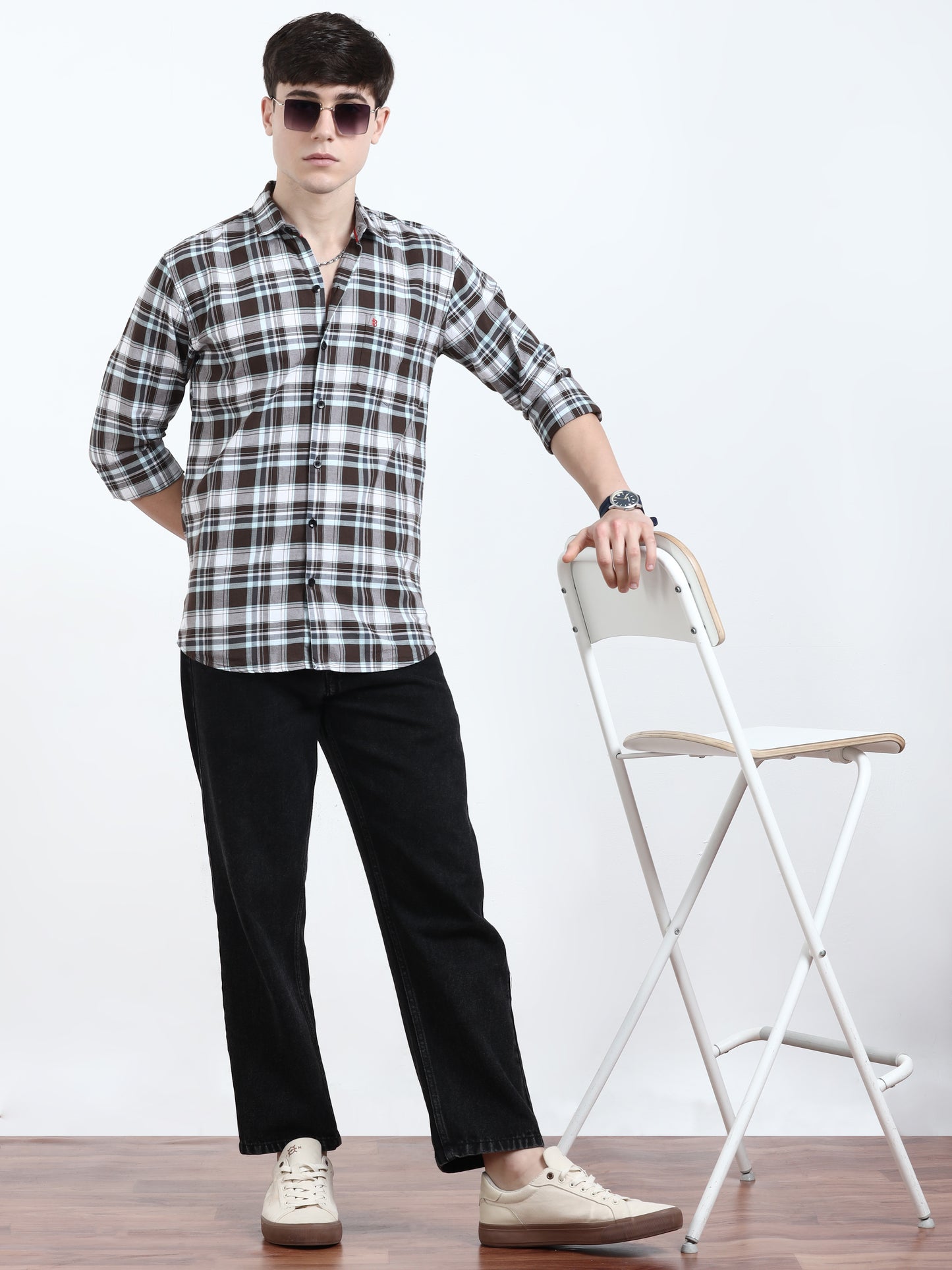 Classic Thunder White Check Shirt Mens