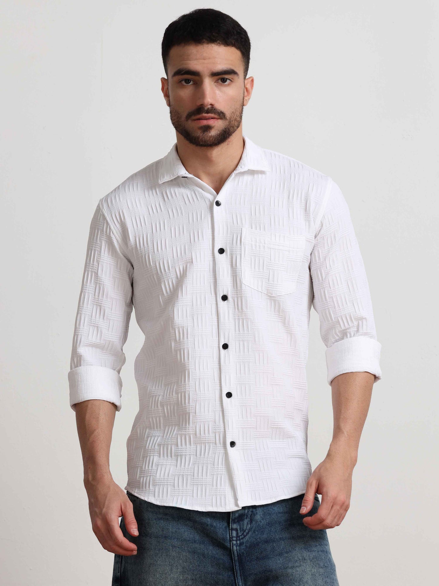 White Bricks Textured Shirt for Men