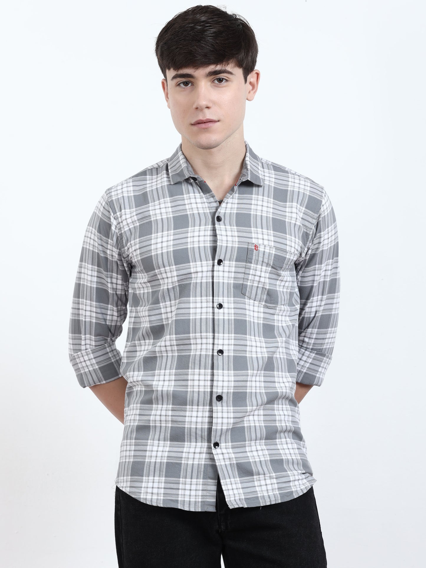  Classic Oslo White And Grey Check Shirt For Men