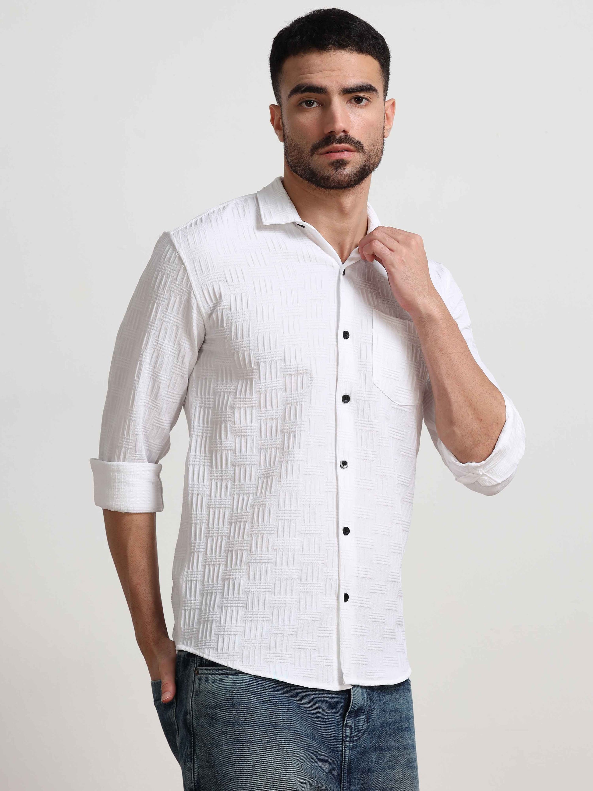 White Bricks Textured Shirt for Men