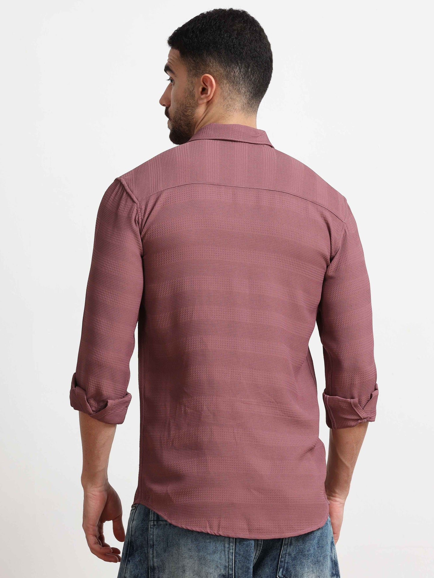 WineTextured Popcorn Full Sleeves Shirt For Men