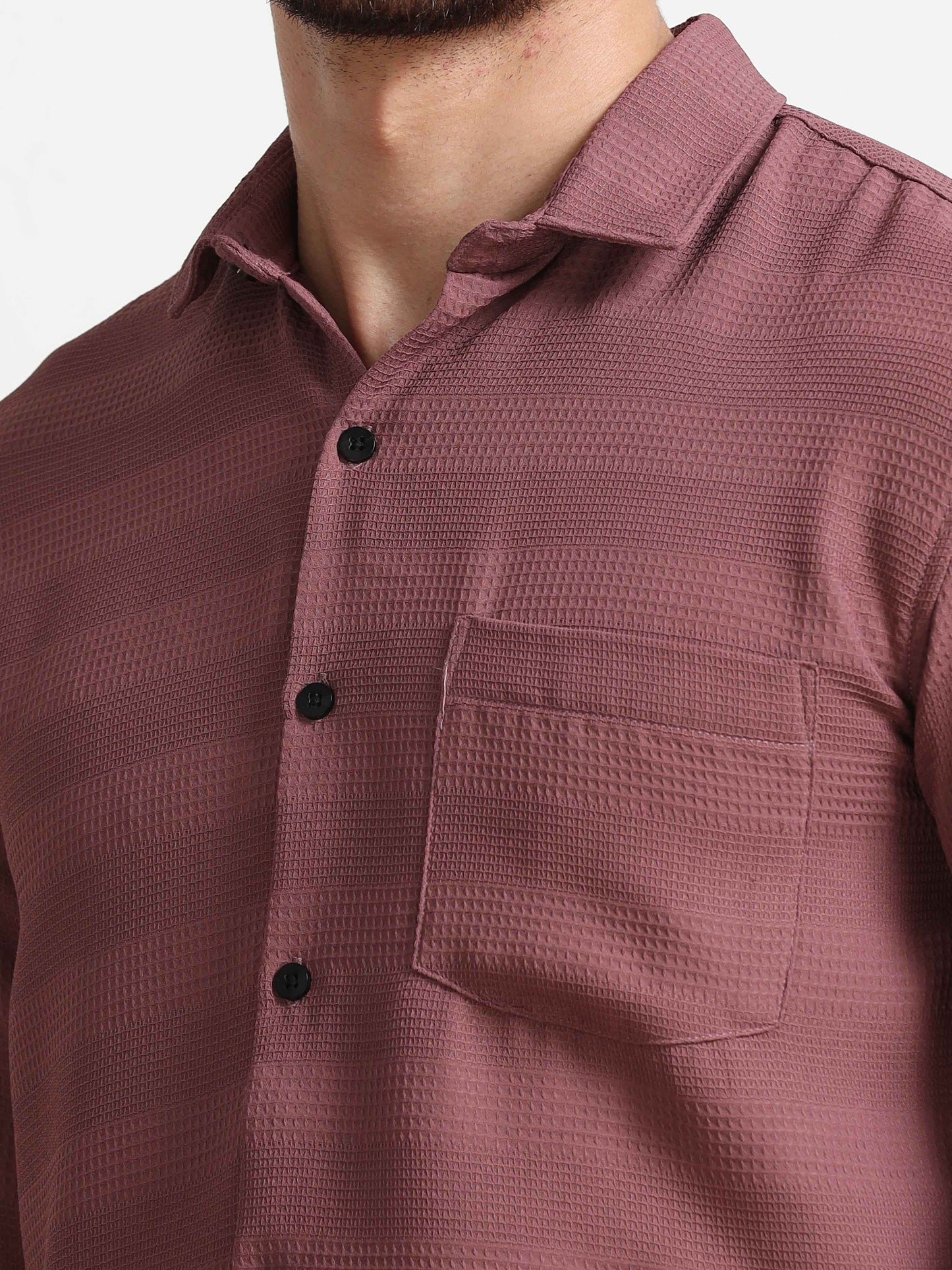 WineTextured Popcorn Full Sleeves Shirt For Men