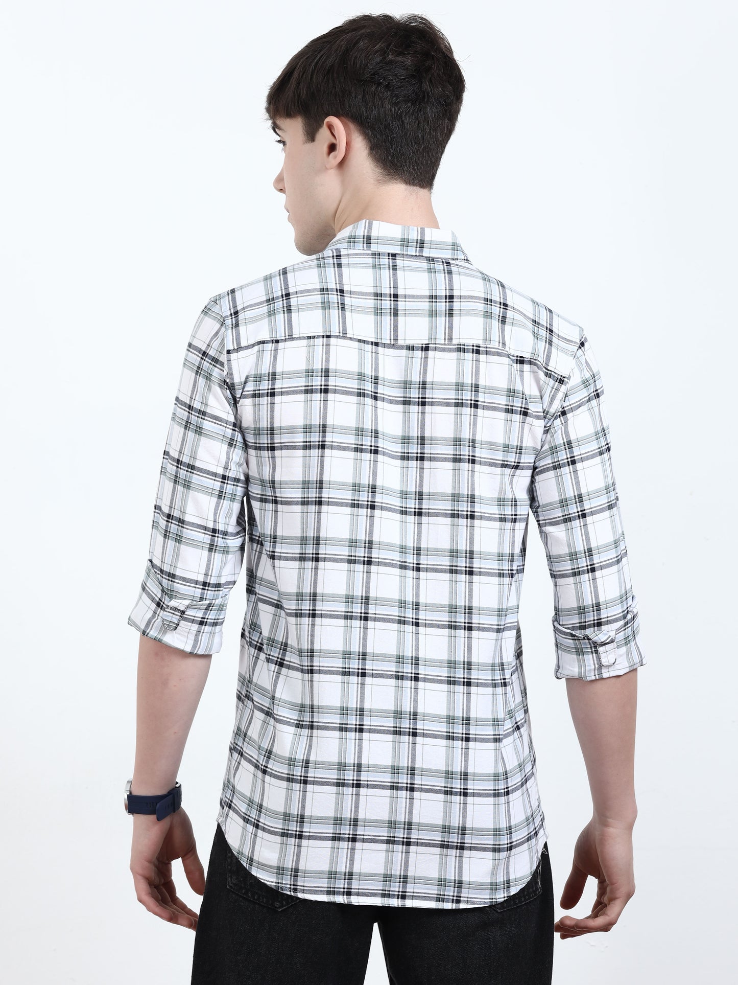 Classic Sky Blue White Check Shirt For Men