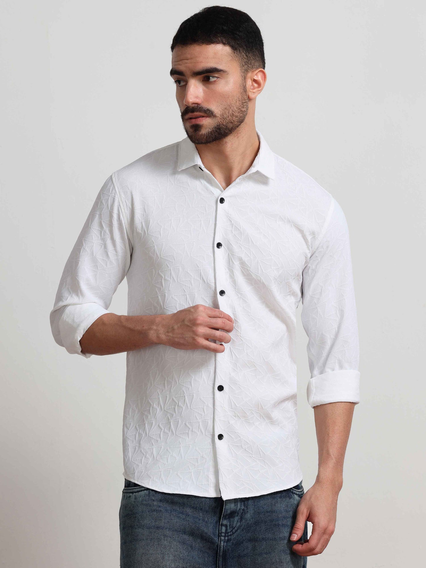 Snow Webbed White Popcorn Shirt for Men