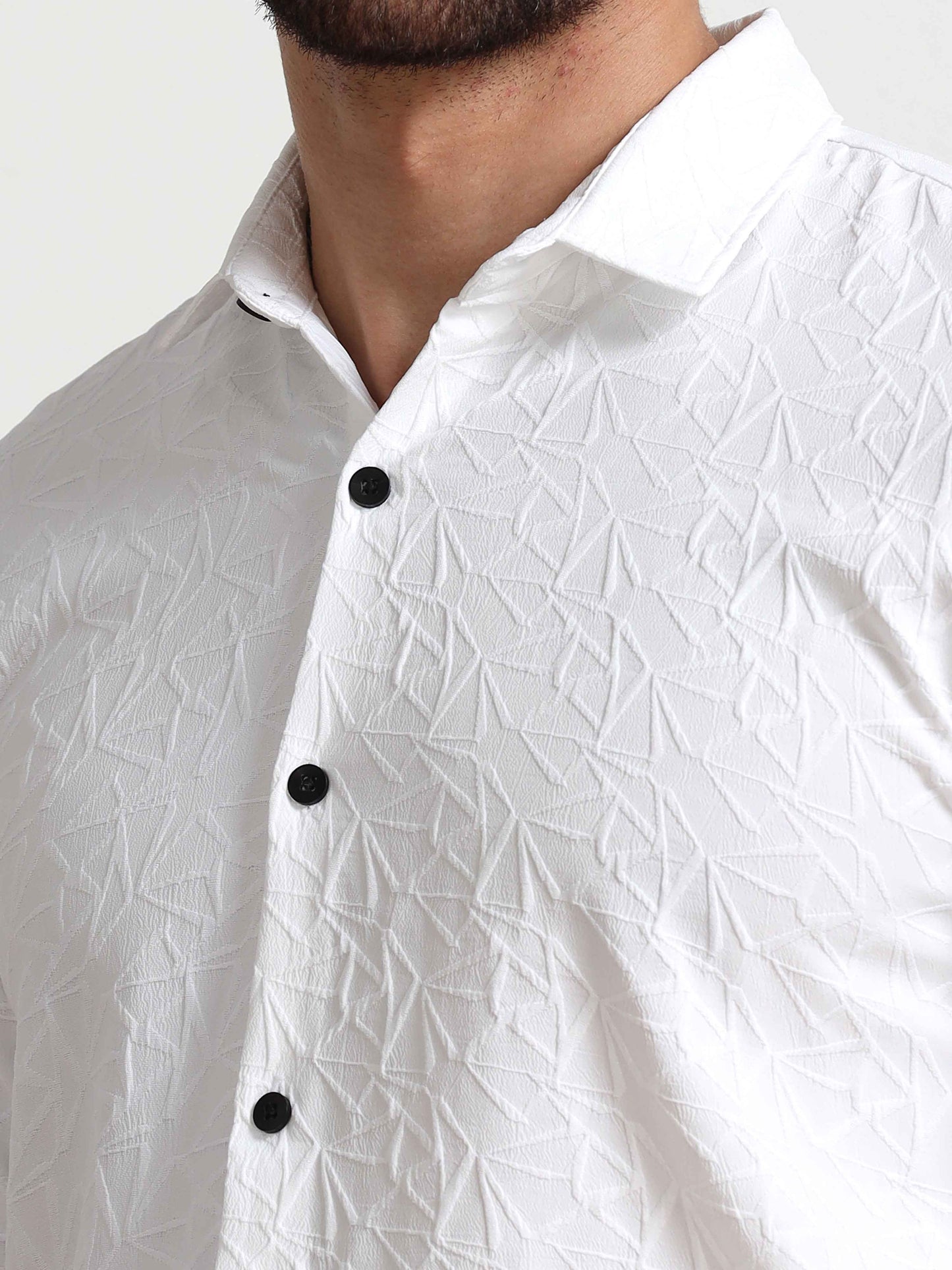 Snow Webbed White Popcorn Shirt for Men