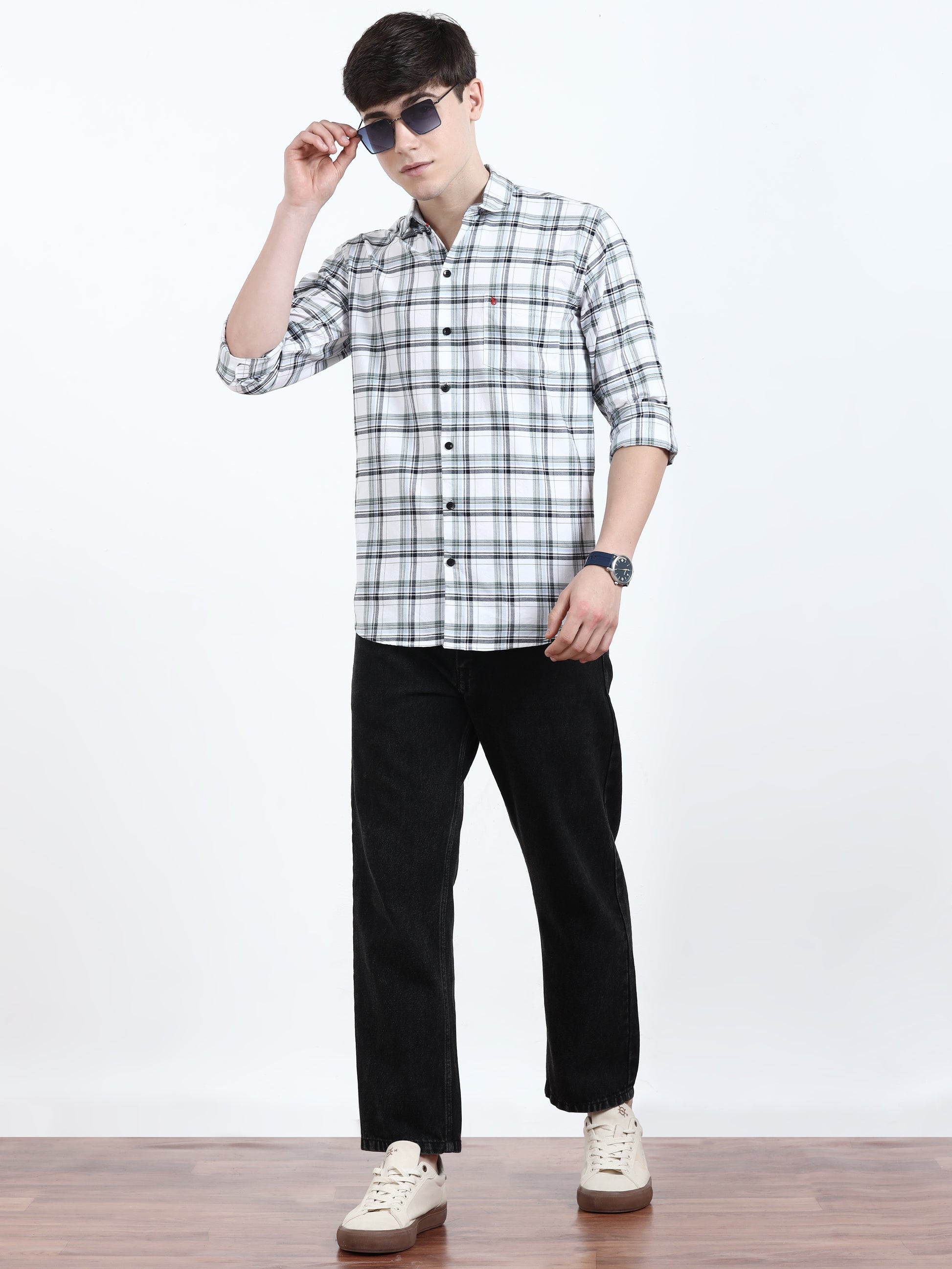 Classic Sky Blue White Check Shirt For Men