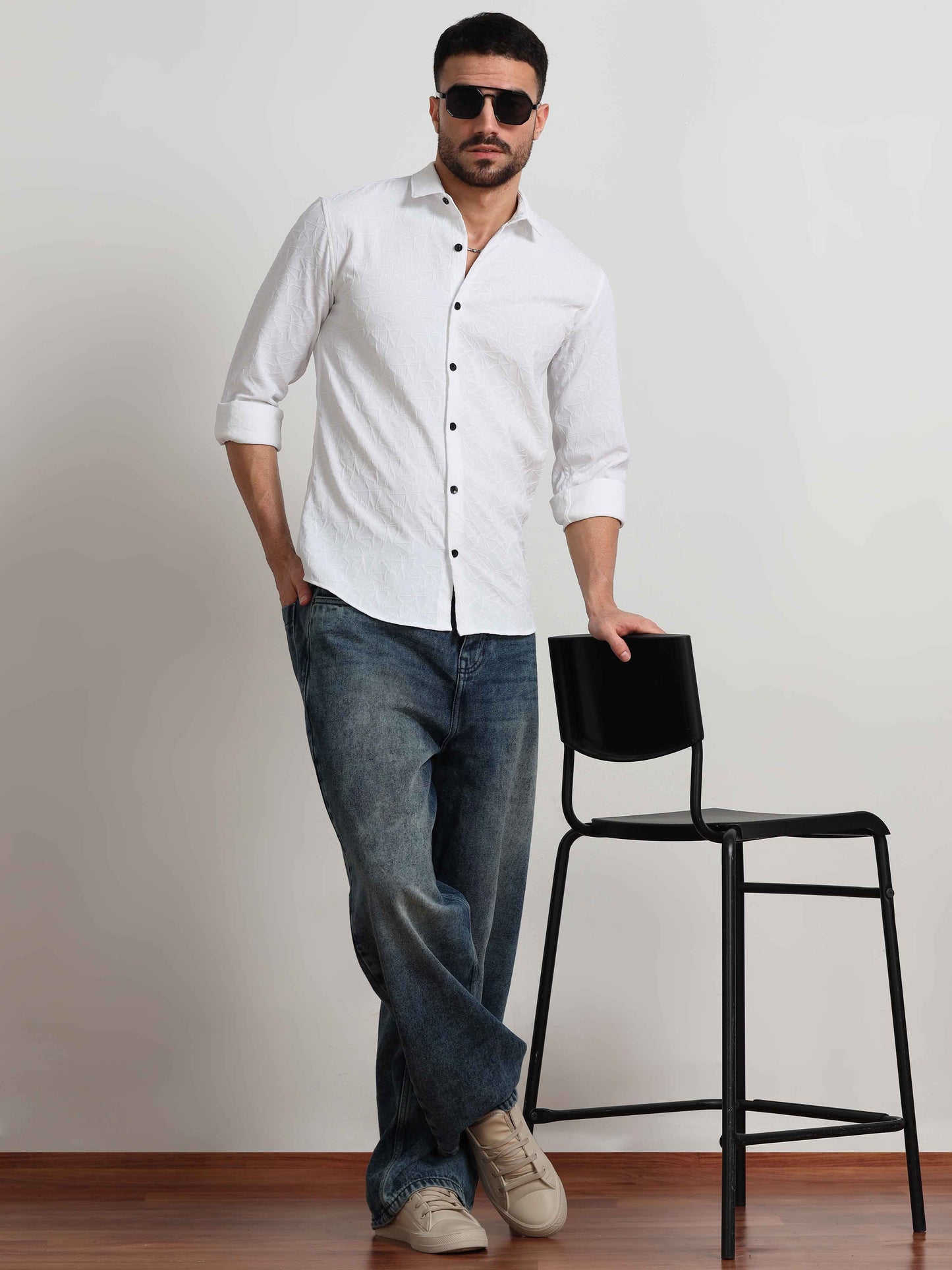 Snow Webbed White Popcorn Shirt for Men