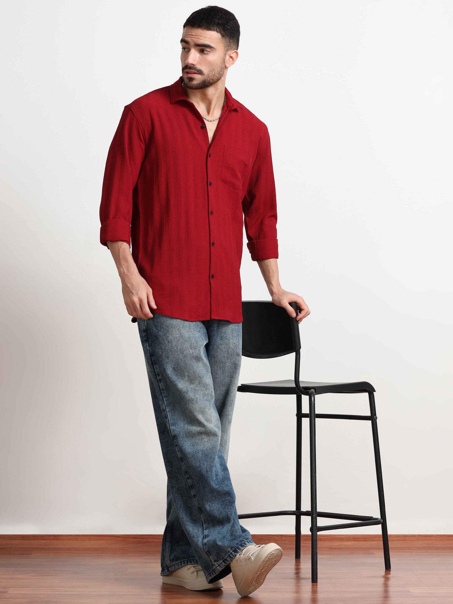 Bright Red Popcorn Shirt for Men