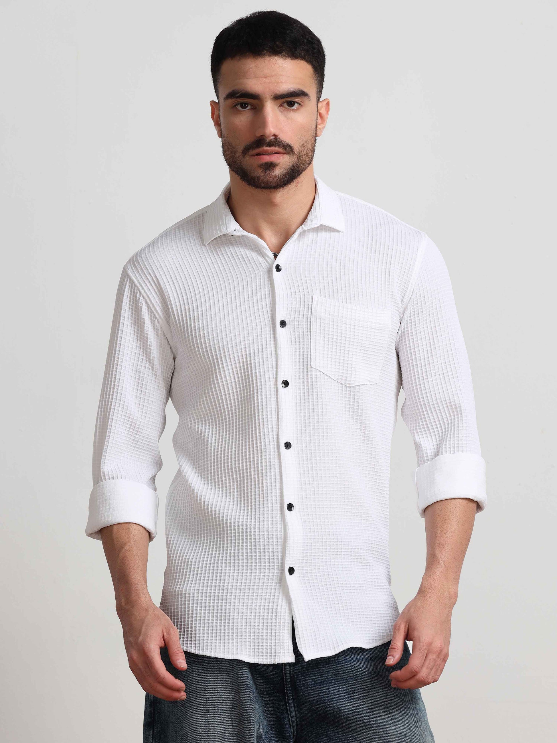 White Spread Collar Shirt for Men