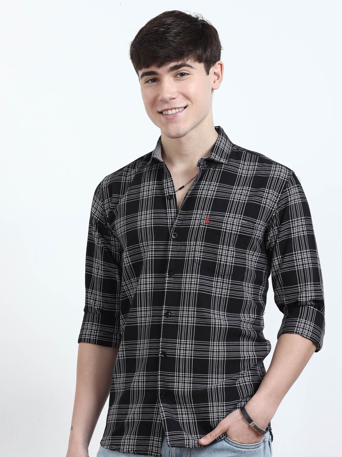 Classic Black And Grey Check Shirt  for men 