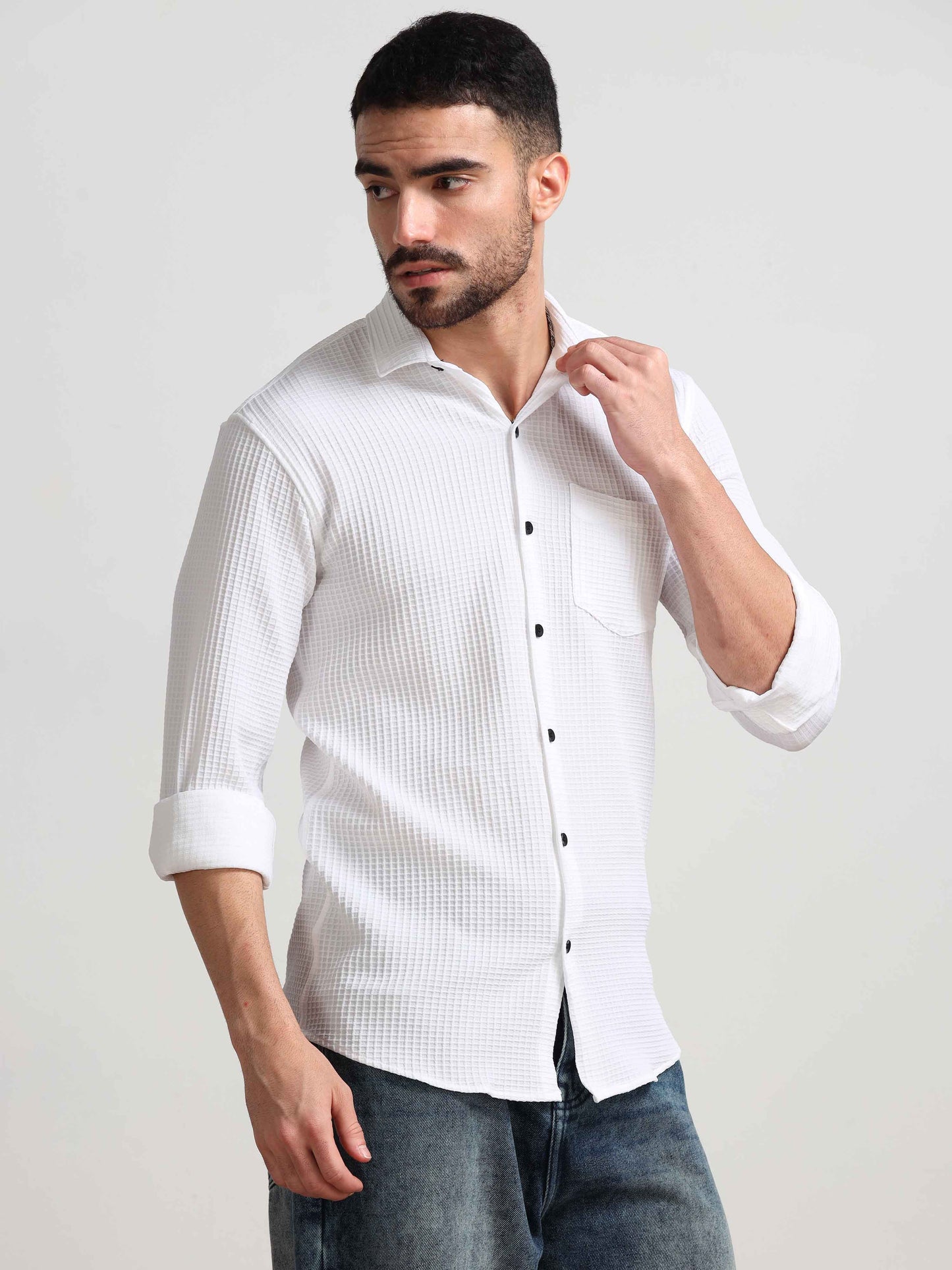 White Spread Collar Shirt for Men